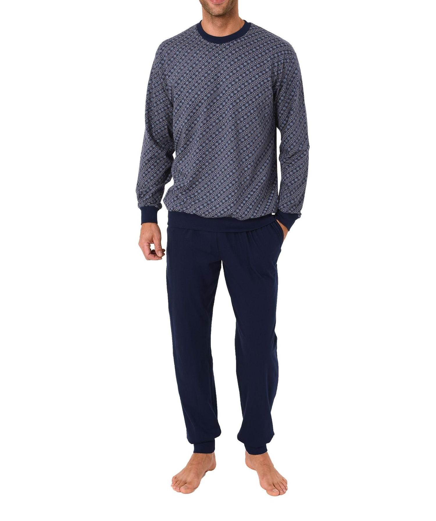 Herren Pyjama lang mit Bündchen und Rundhals – edler Minimalprint – 271 101 90 498