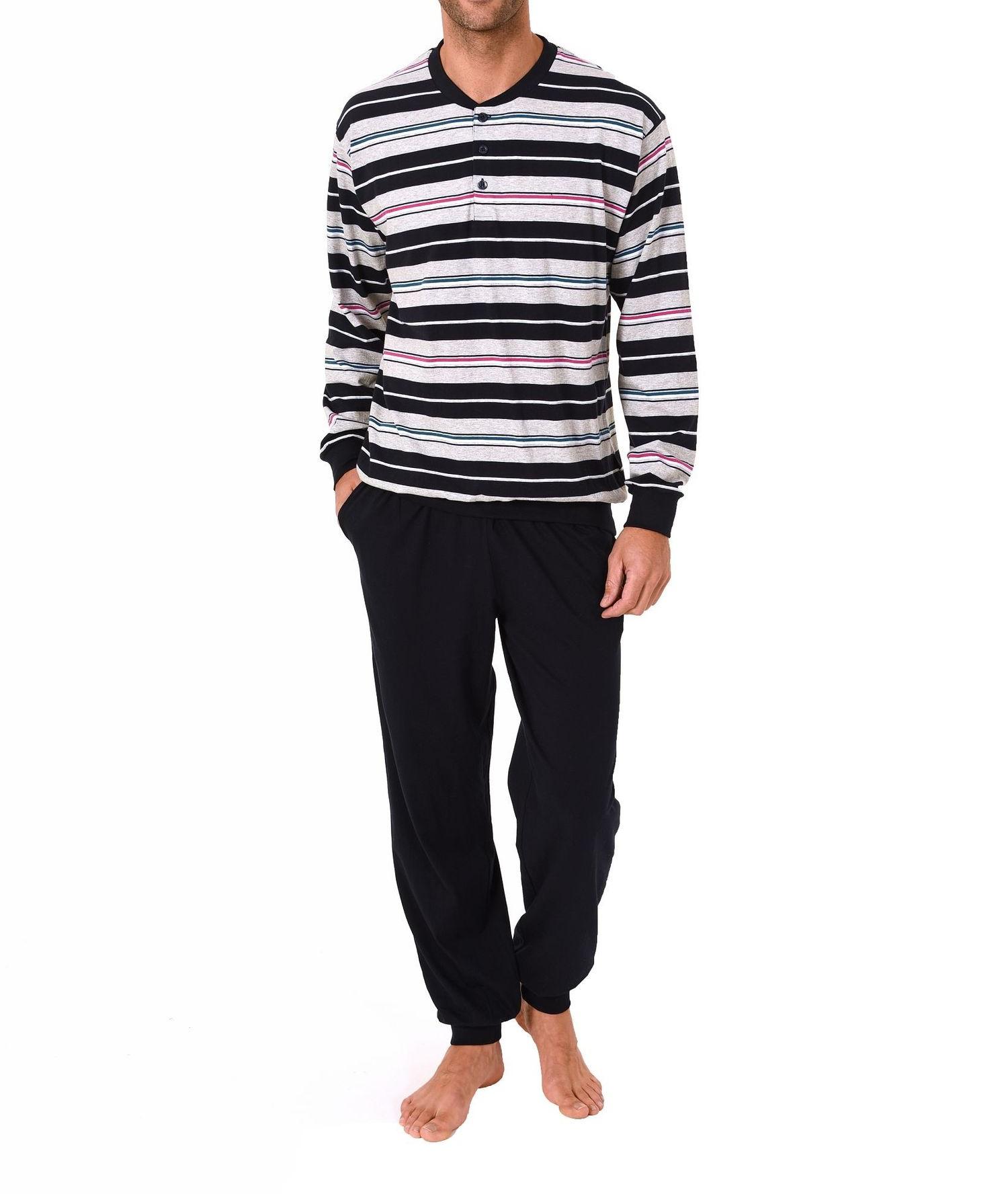 Herren Pyjama lang mit Bündchen  und Knopfleiste – tolle Streifenoptik – 271 101 90 752