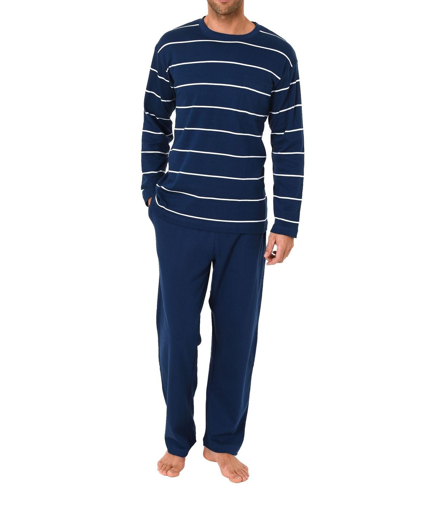 Herren Pyjama Schlafanzug lang im edlen Streifendesign – Interlock – 271 101 90 790