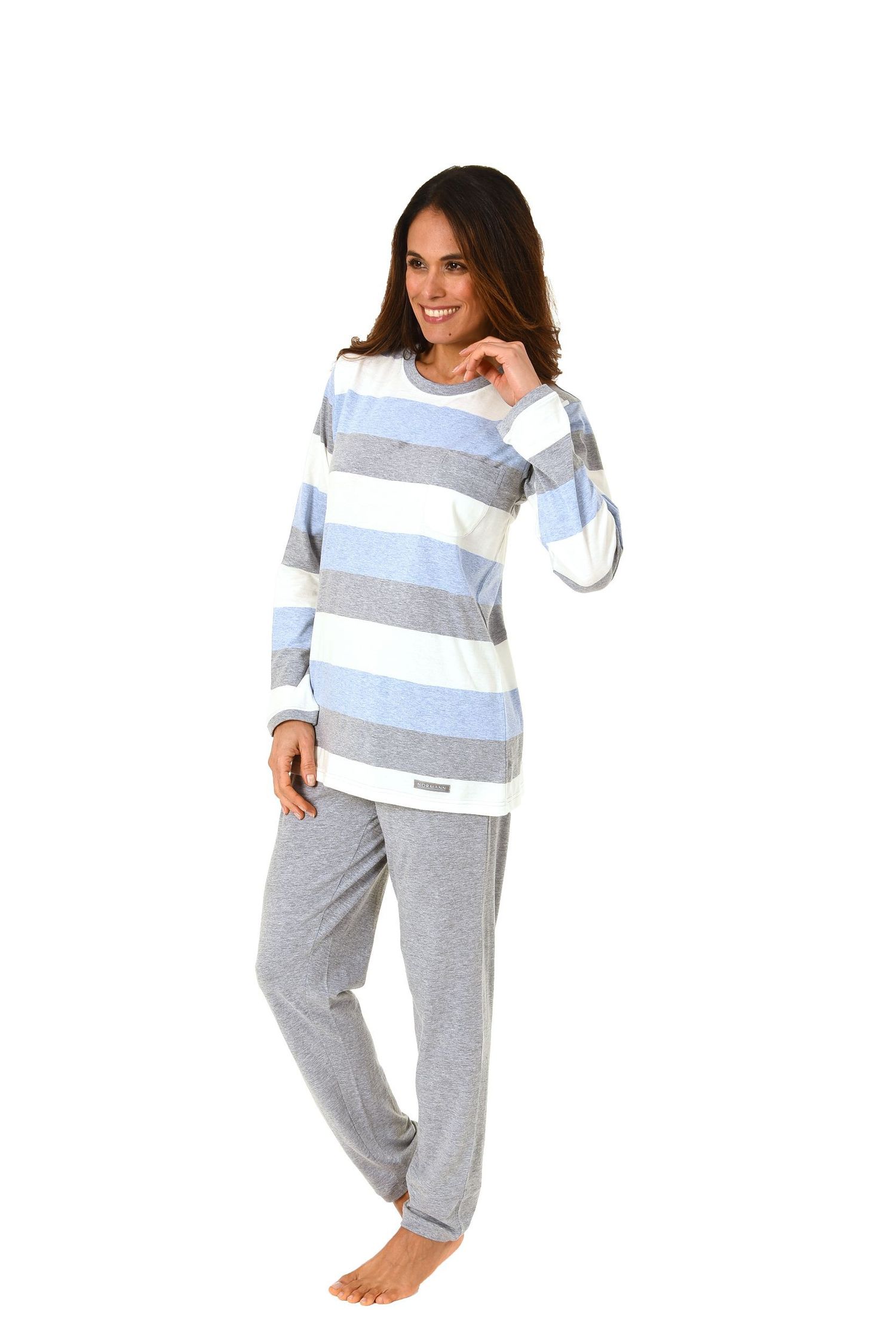 Toller Damen Pyjama  langarm in wunderschöner Block Streifen Optik – 271 201 90 101