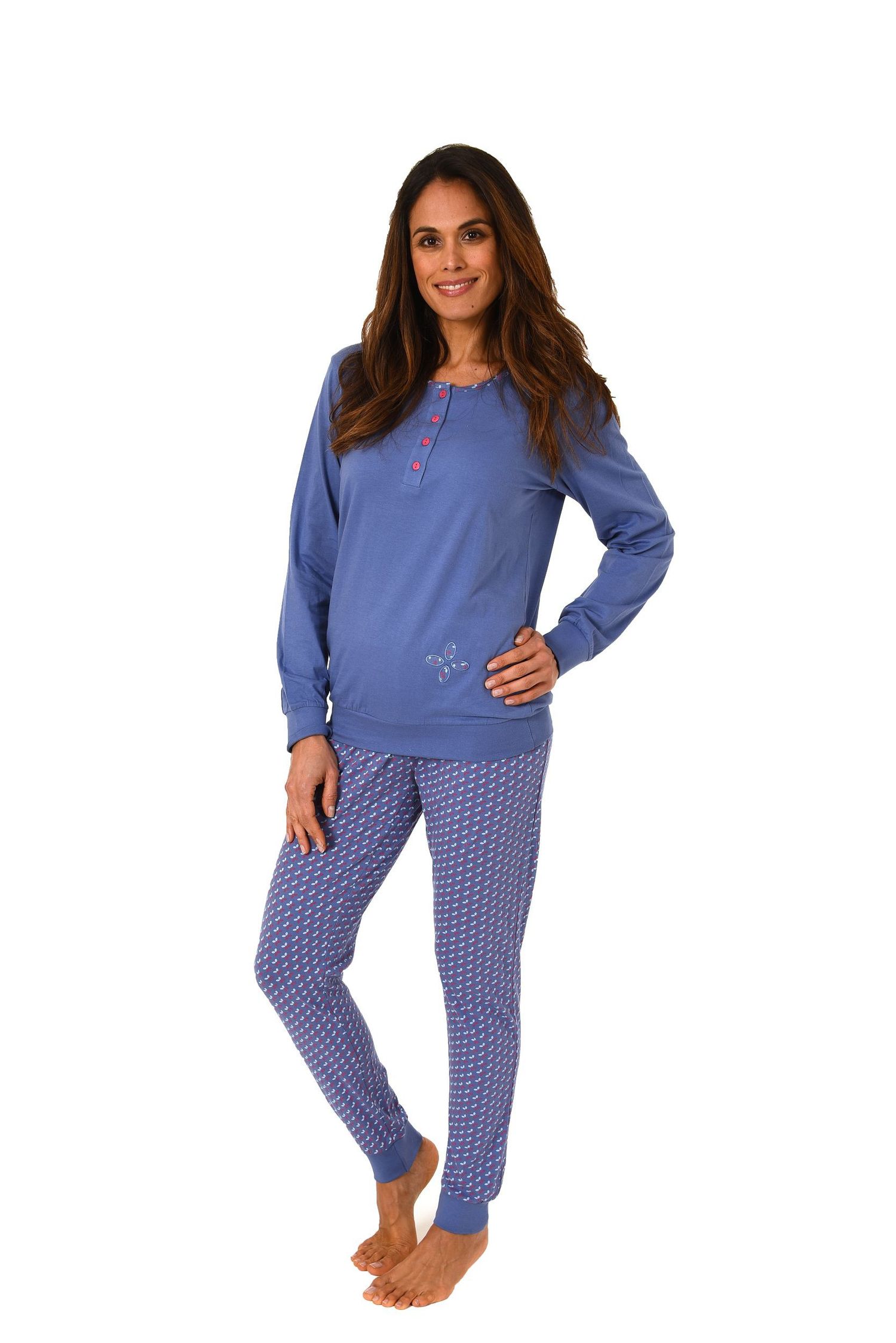 Damen Pyjama langarm mit Bündchen und Knopfleiste am Hals – 271 201 90 152