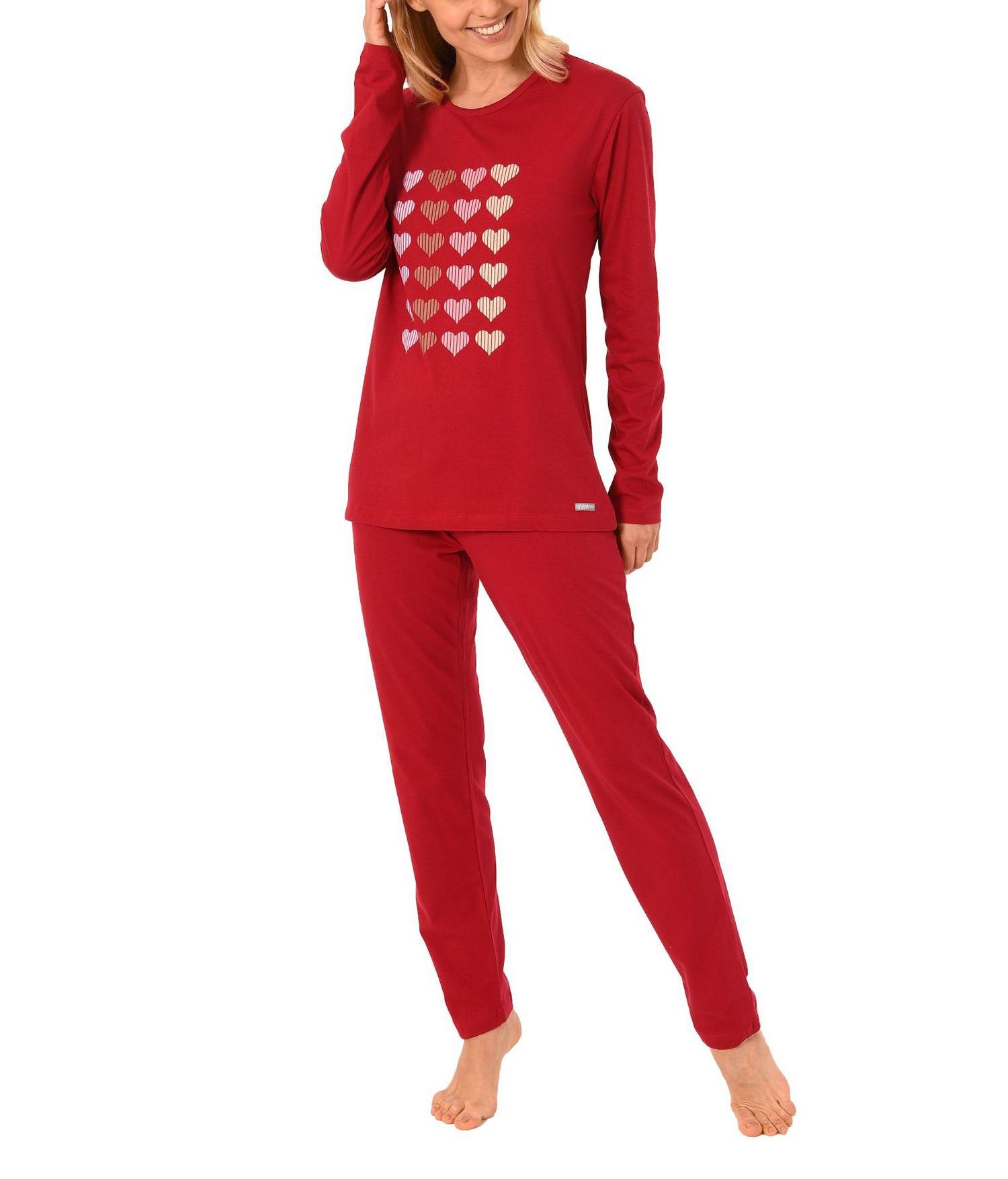Lässiger Damen Pyjama langarm mit Herzchen Print 271 201 90 410