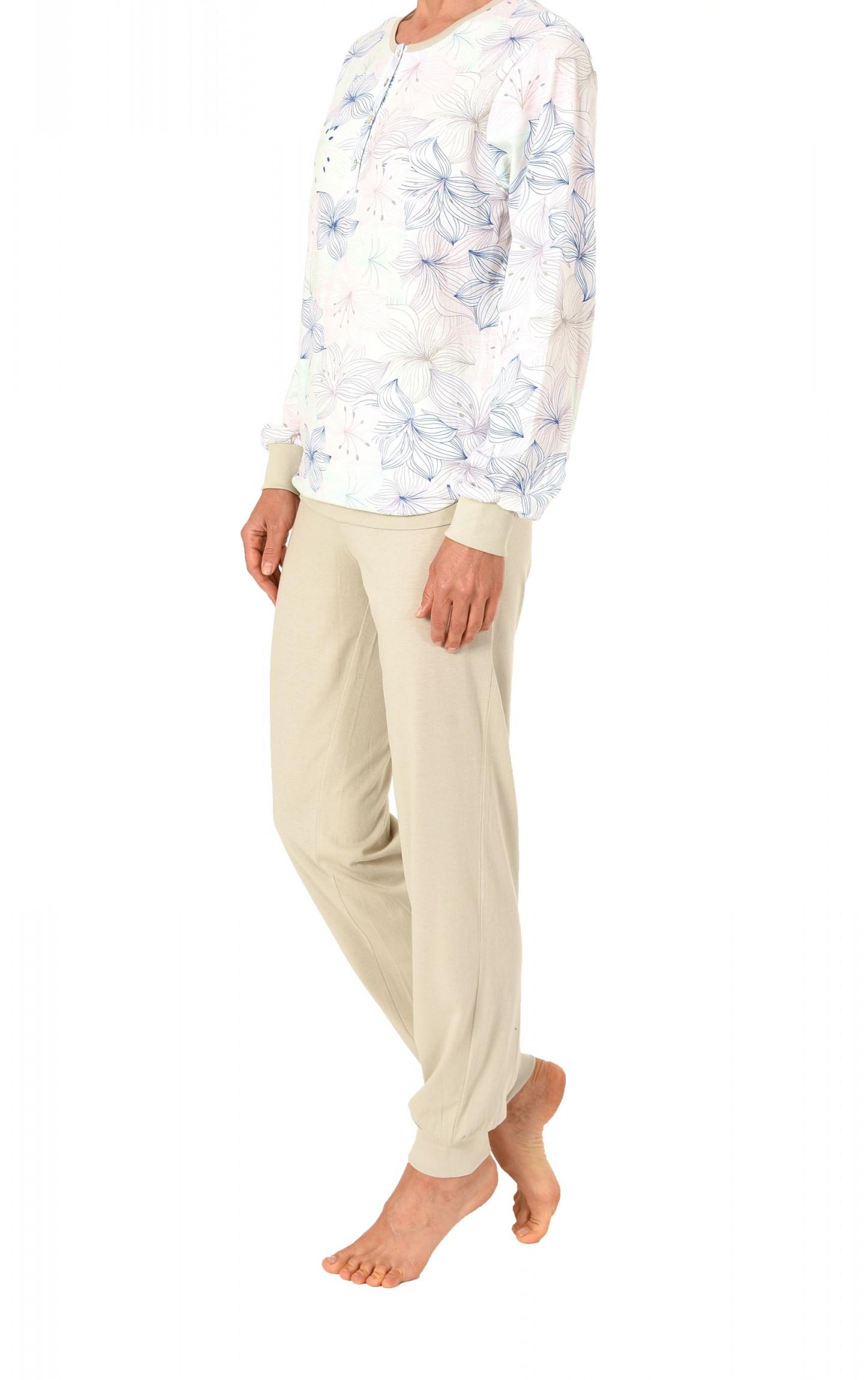 Eleganter Damen Pyjama langarm mit Bündchen und Knopfleiste am Hals 271 201 90 740