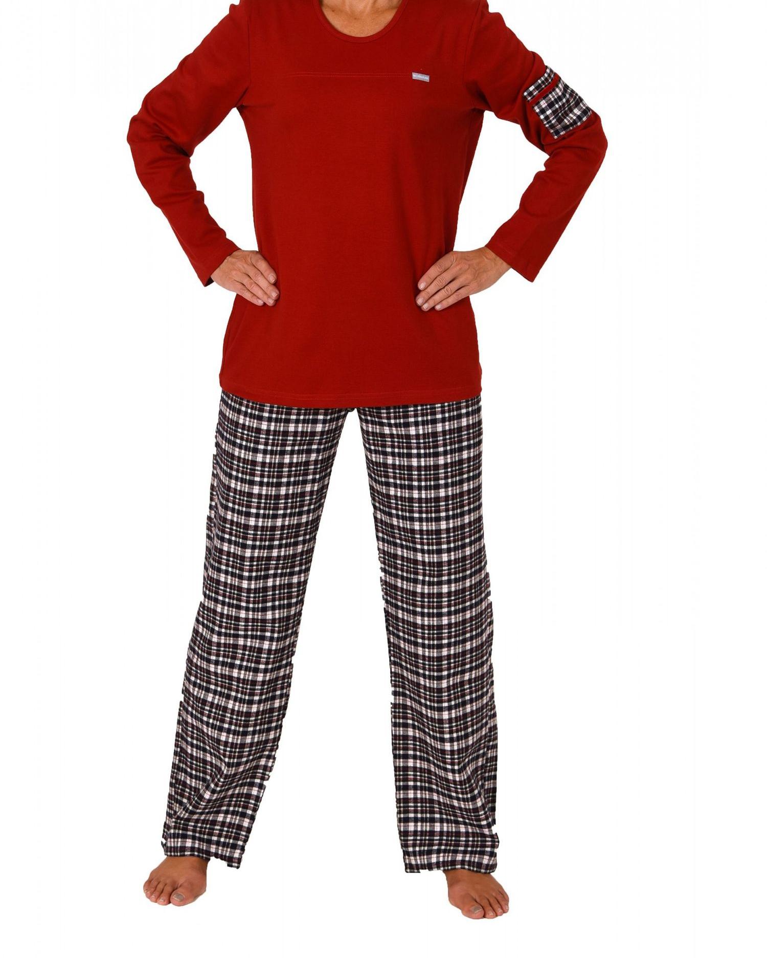 Damen Pyjama lang Mix & Match – karierte Flanellhose und Interlock Oberteil  201 96 002