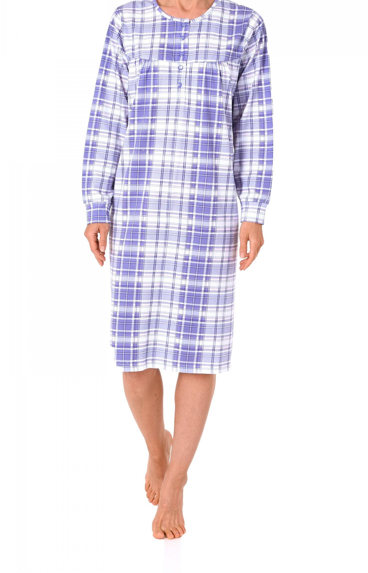 Damen Nachthemd langarm im Karodesign und mit  Knopfleiste am Hals – 271 210 90 153