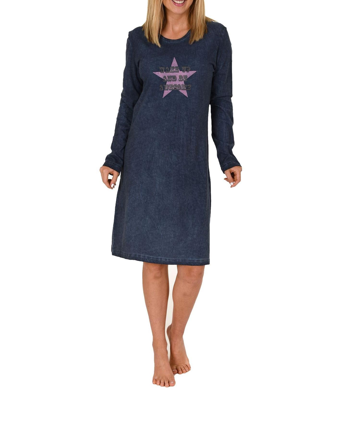 Lässiges Damen Kurznachthemd langarm mit Stern Motiv gewaschene Optik – 271 213 90 148