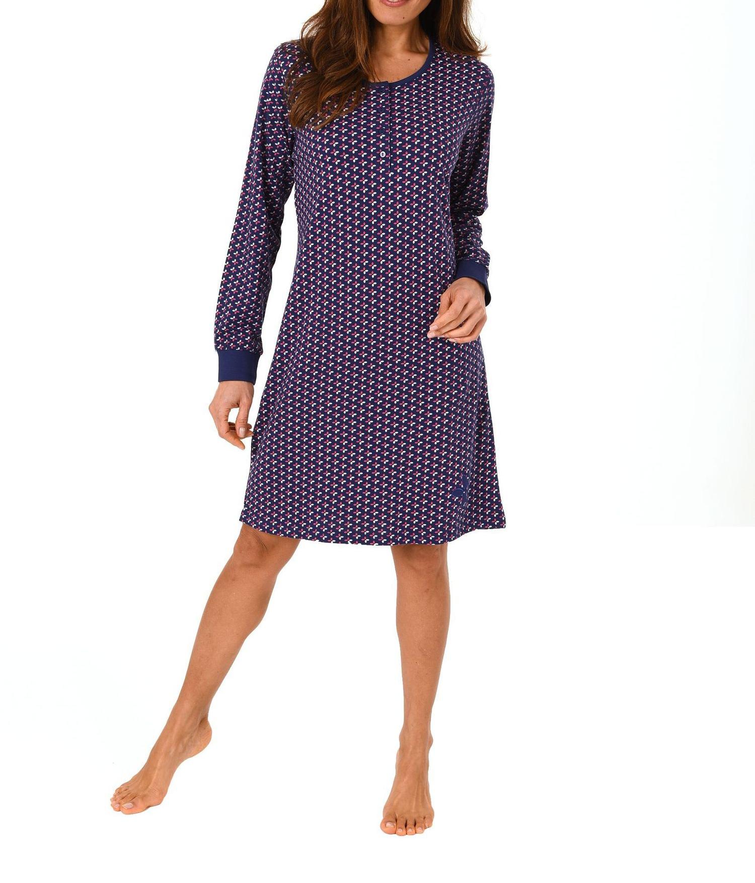 Damen Nachthemd langarm mit Bündchen am Ärmel und Knopfleiste – 271 213 90 151