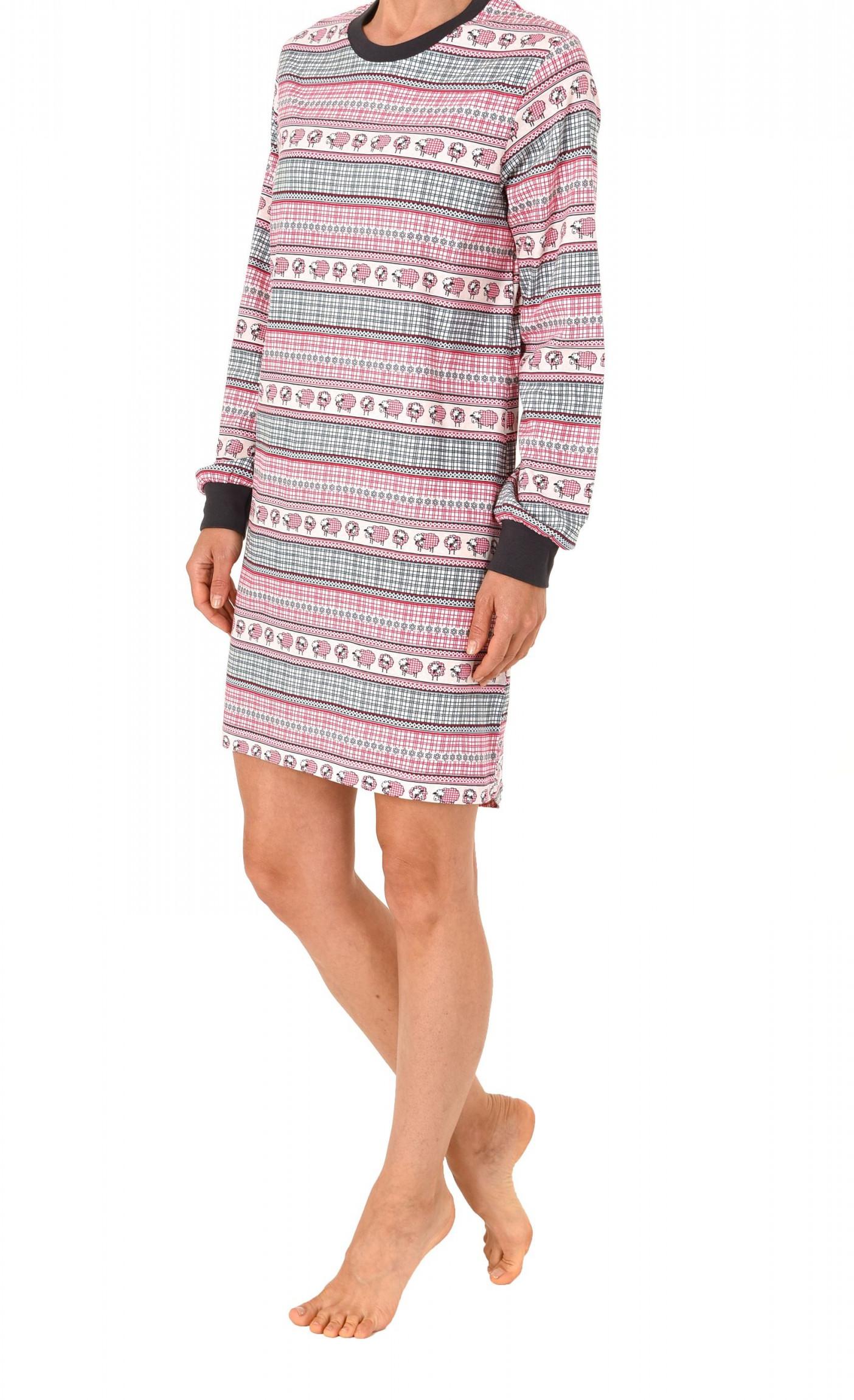 Cooles Damen Kurznachthemd mit Bündchen im Norweger Look – 271 213 90 418