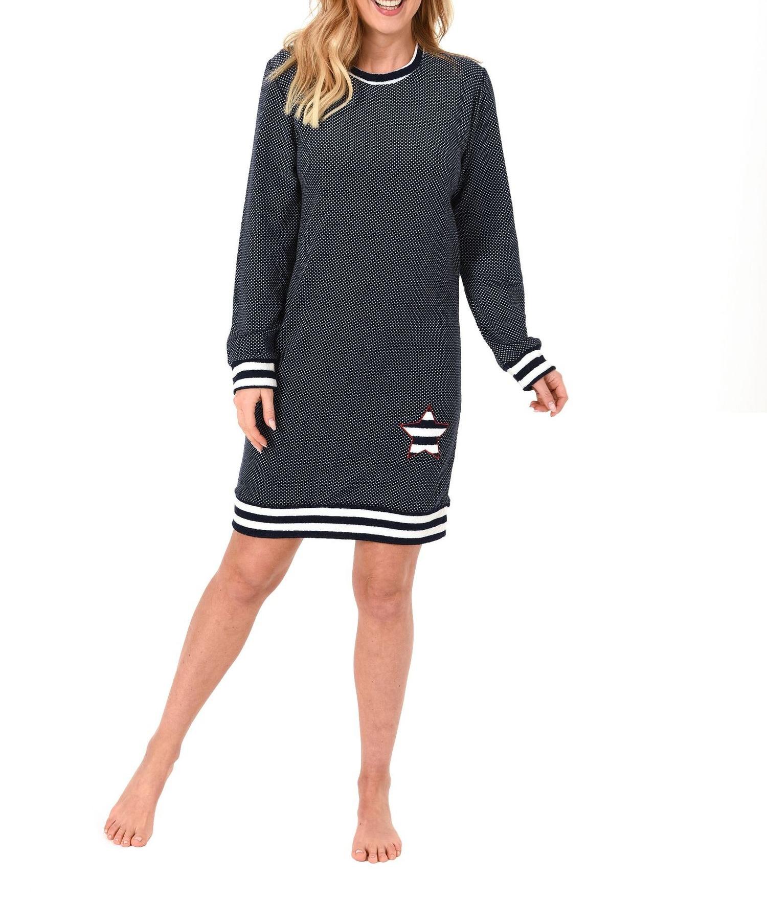 Damen Frottee Nachthemd langarm mit Tupfen – auch in Übergrössen bis 60/62 – 271 213 93 200