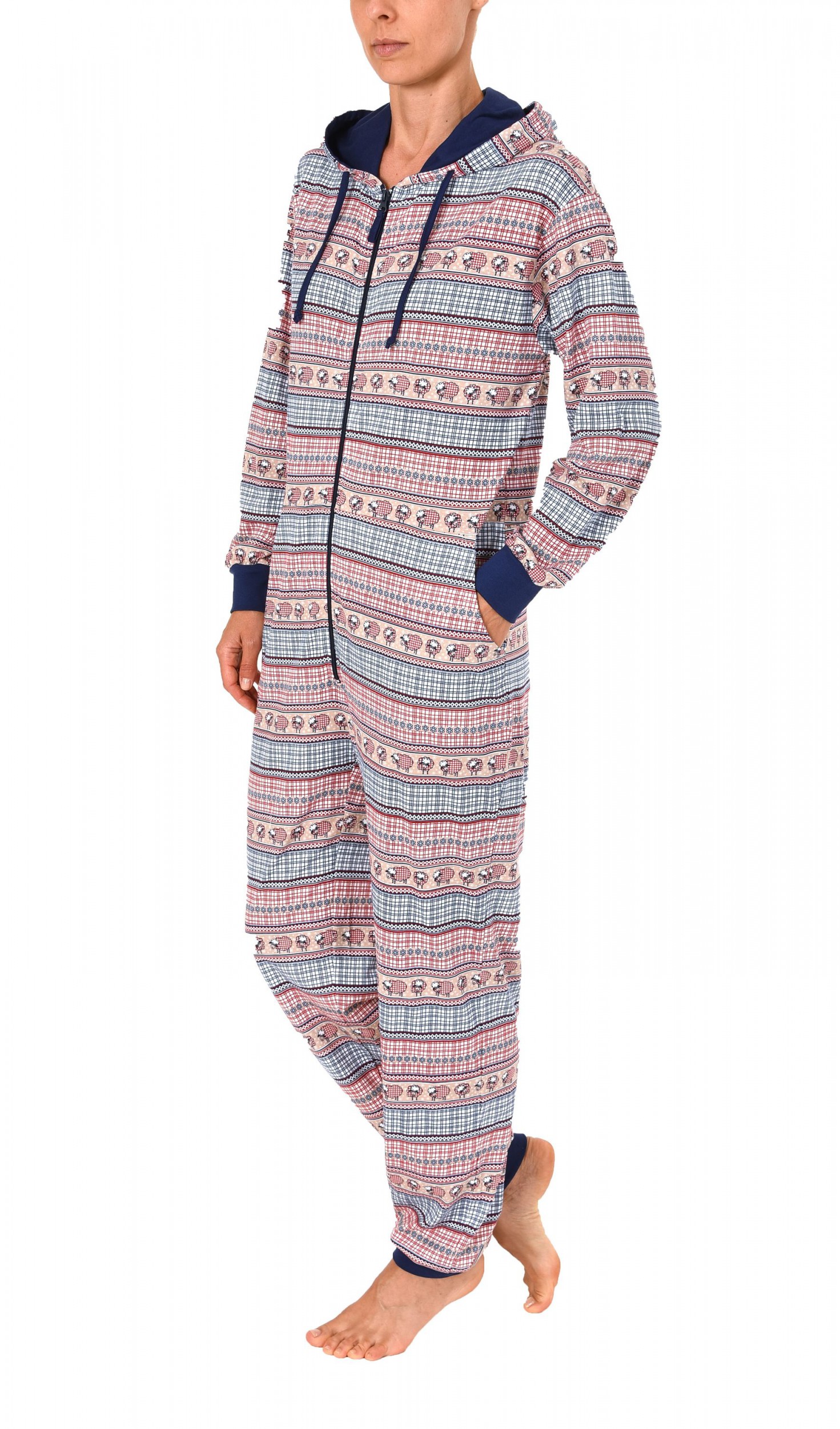 Damen Schlafanzug Einteiler Jumpsuit Overall langarm – auch in Übergrössen – 267 90 418