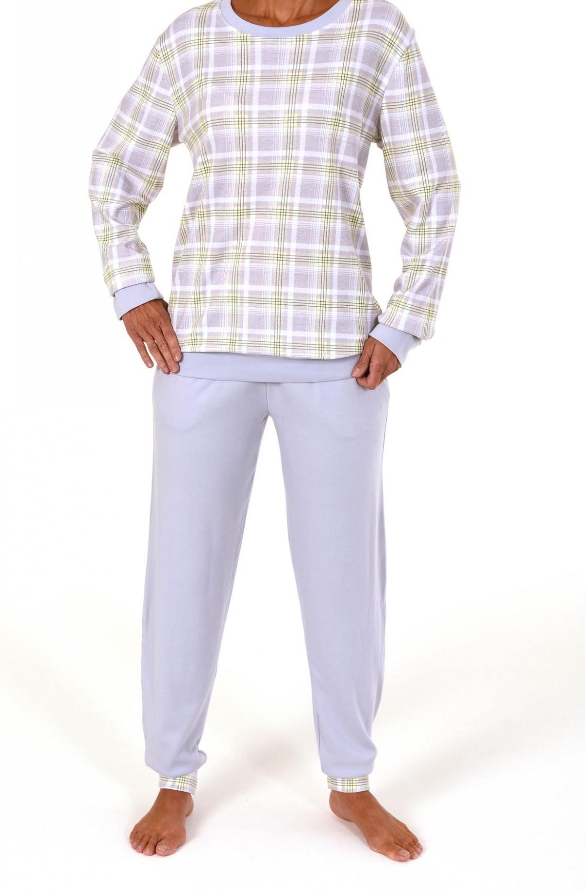 Eleganter Damen Kuschel  Interlock Pyjama langarm mit Bündchen – 59593