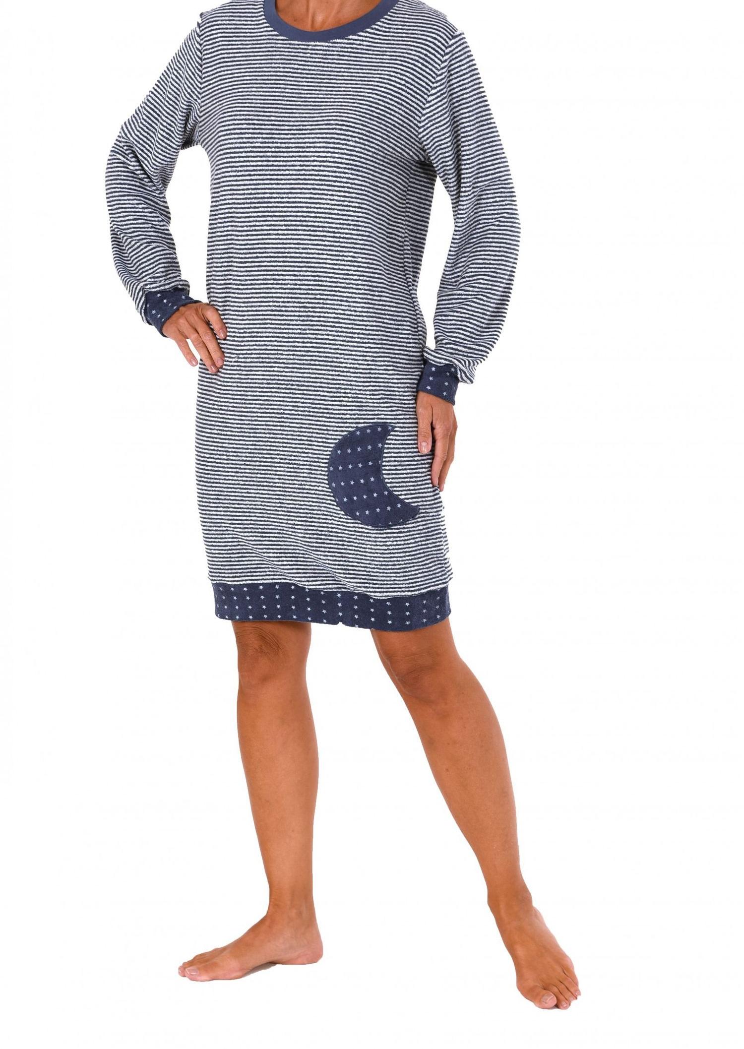Damen Frottee Nachthemd langarm mit Bündchen und Tupfen oder Streifenoptik – 59500 Damen Frottee Nachthemd langarm mit Bündchen und Tupfen oder Streifenoptik – 59500