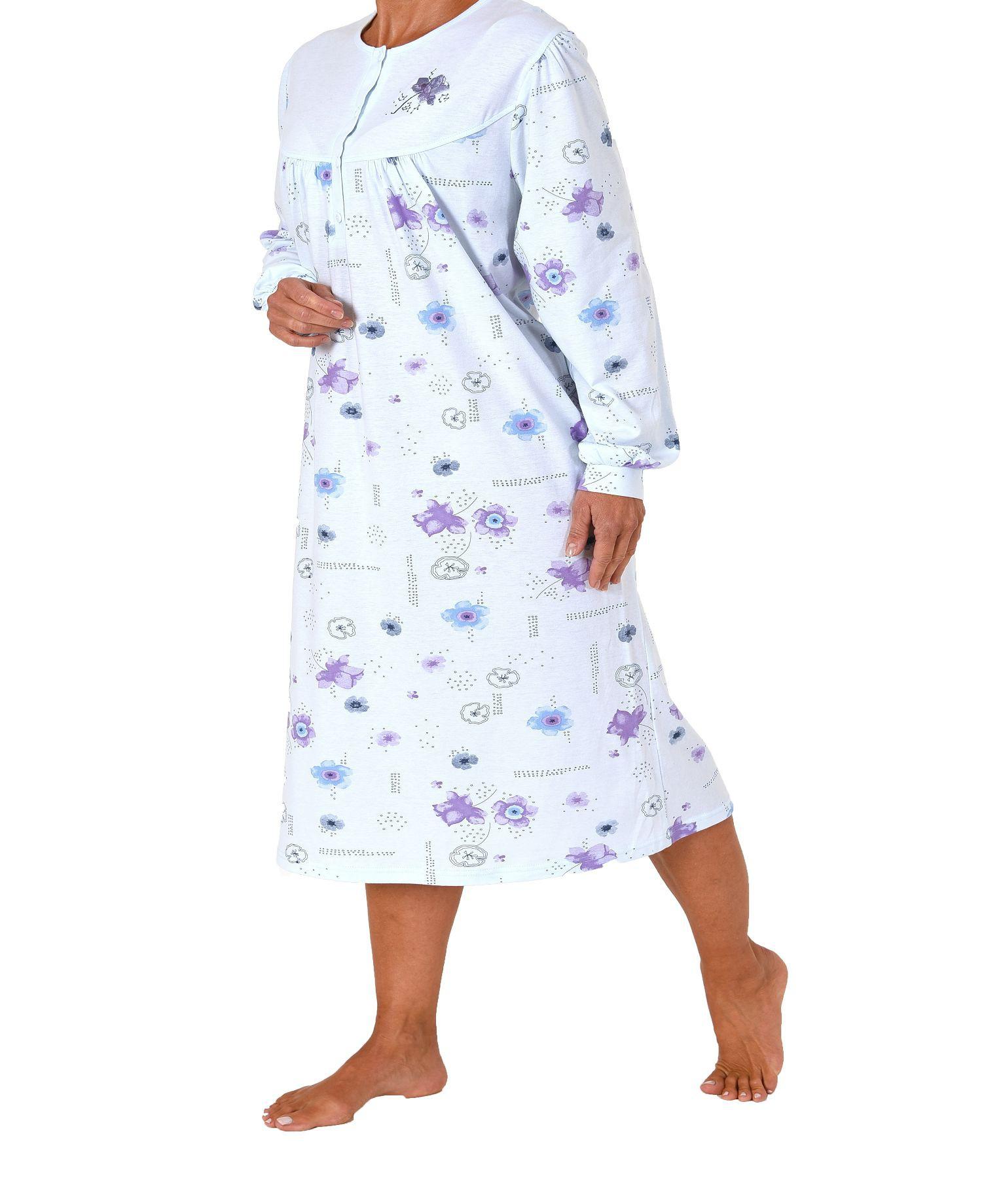 Klassisches Damen Nachthemd fraulich mit Knopfleiste und 110 cm Länge – 59740