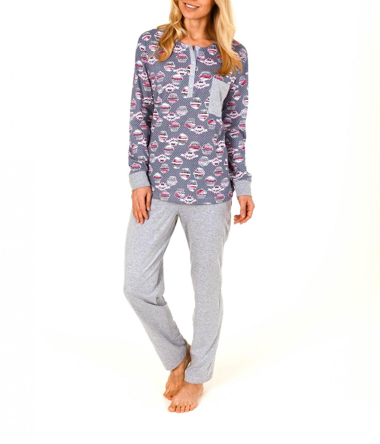 Damen Pyjama lang mit Bündchen und Cupcake-Druck – 59632