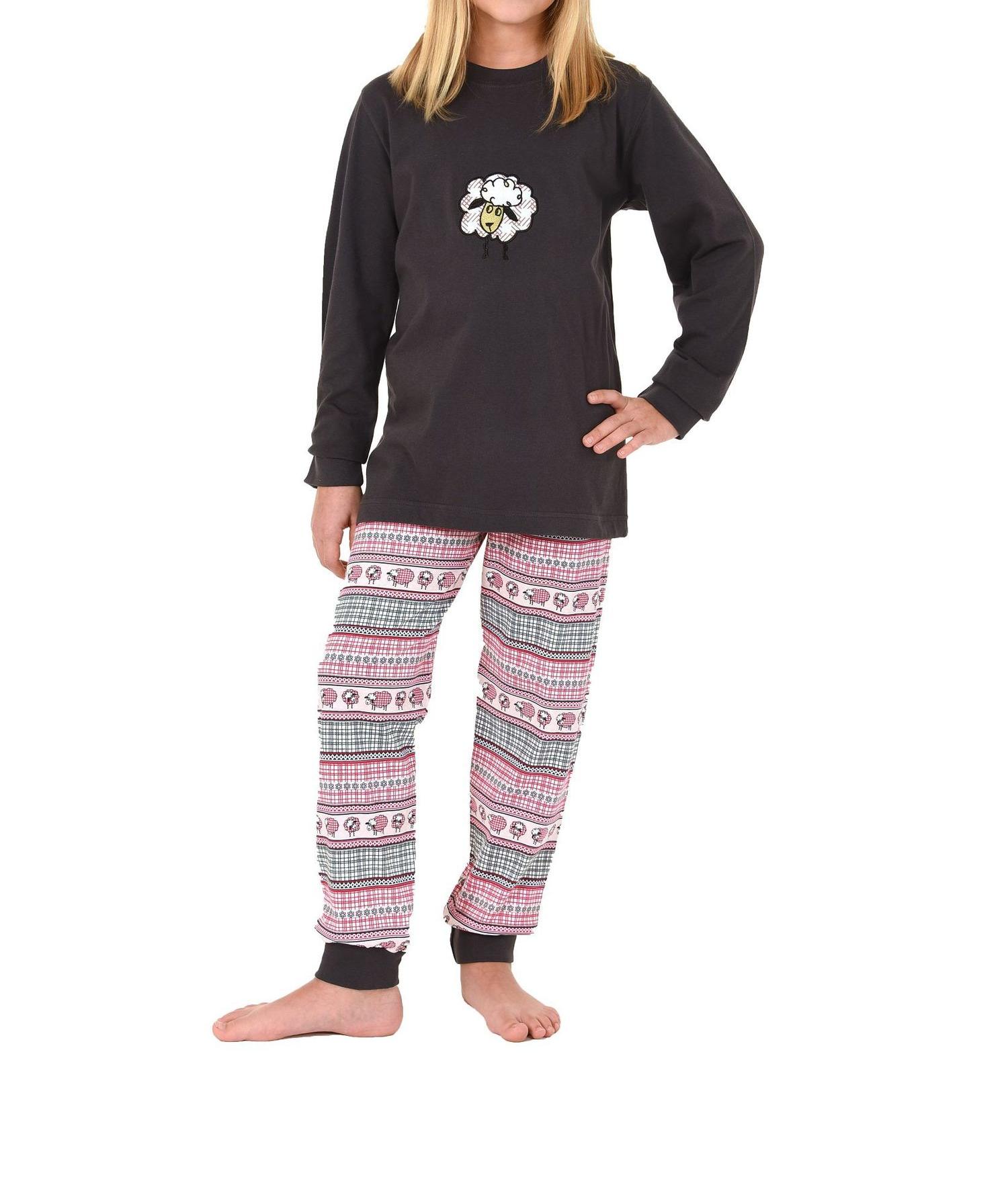 Mädchen Pyjama mit Bündchen - Norweger Motiv und Schäfchen, Gr. 86 – 110   