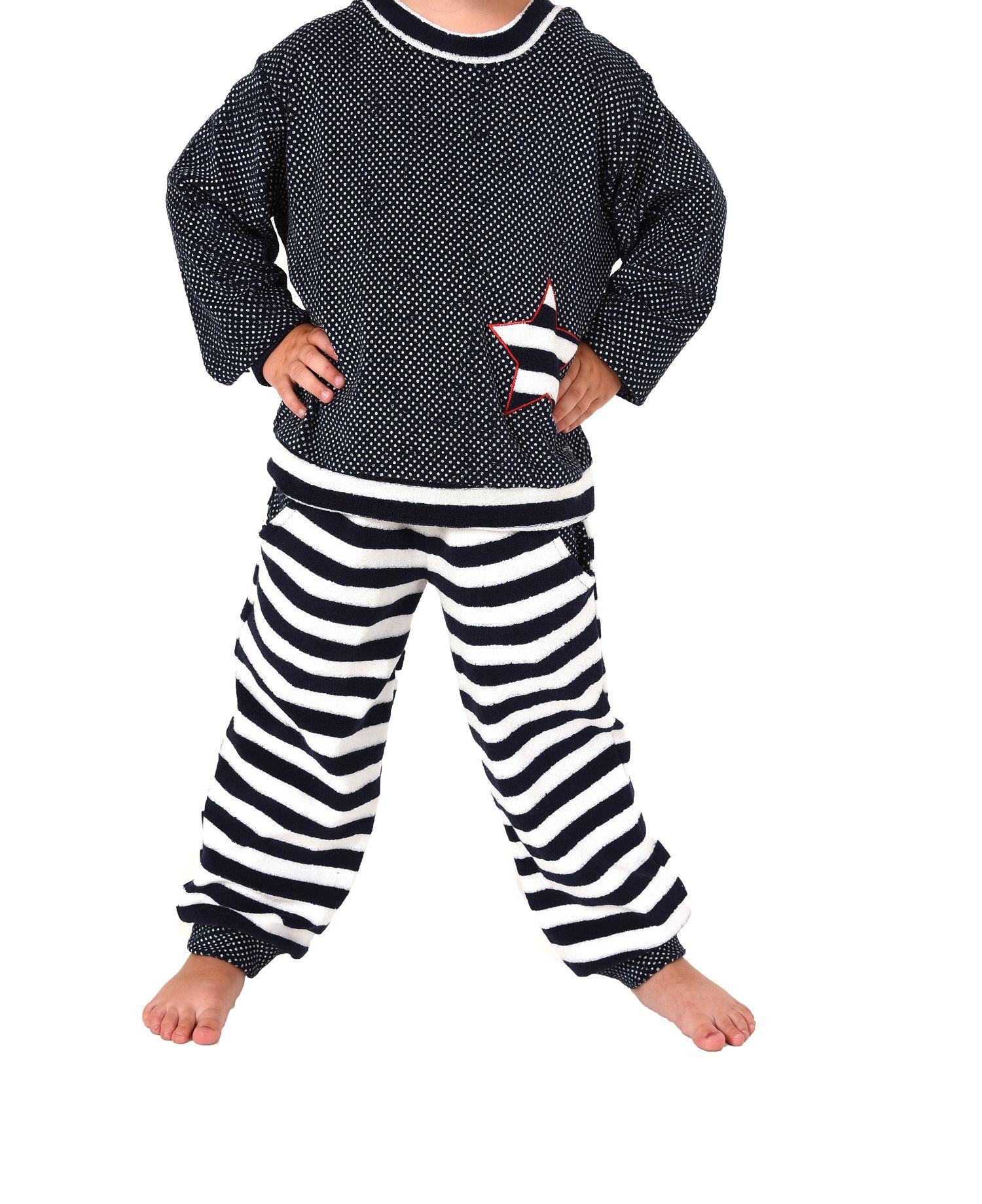 Mädchen Frottee Pyjama langarm mit Bündchen in Tupfen und Streifenoptik - Gr. 86 – 110 Mädchen Frottee Pyjama langarm mit Bündchen in Tupfen und Streifenoptik - Gr. 86 – 110