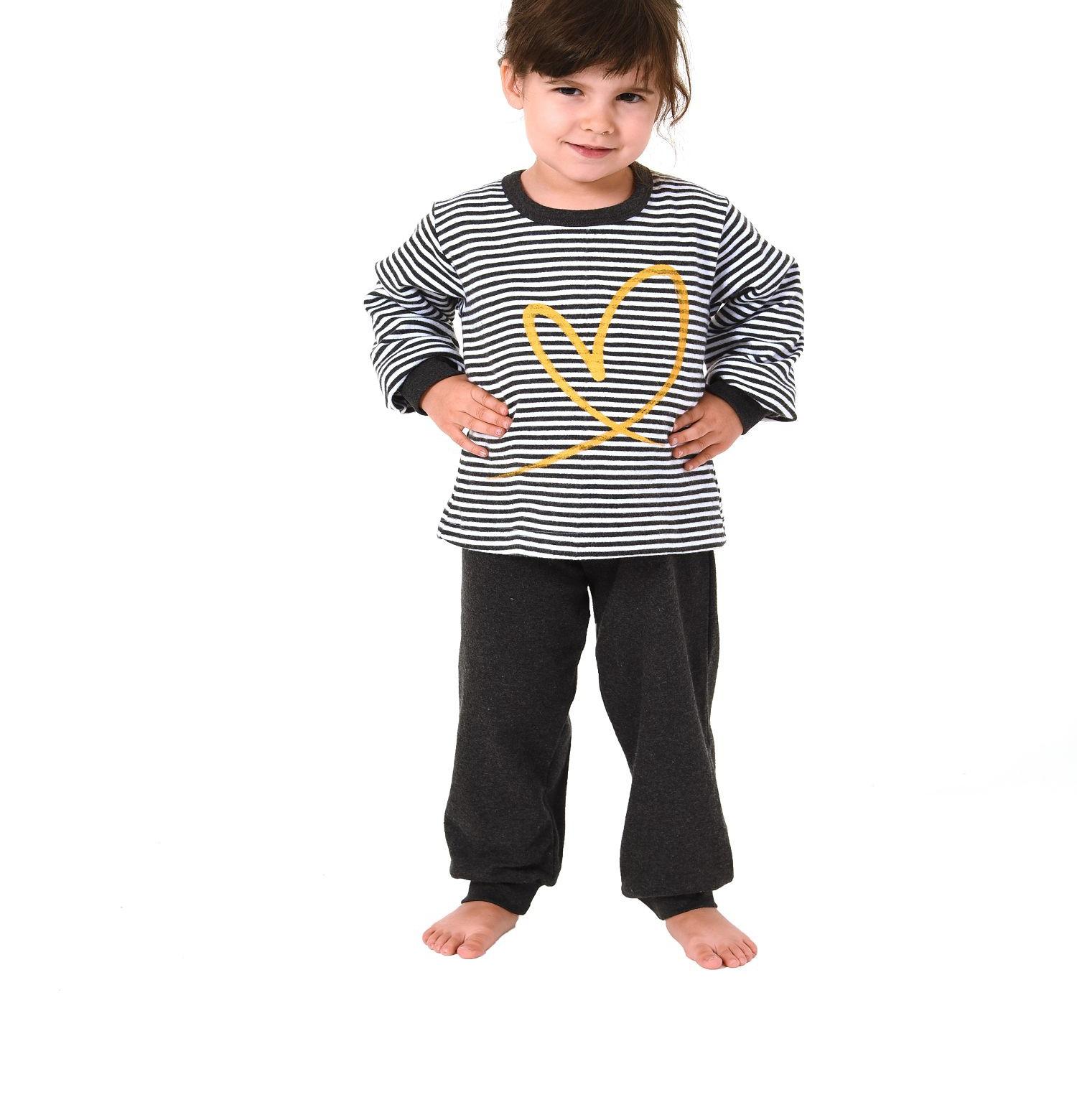 Mädchen Pyjama langarm mit Bündchen – kuschelig warm - Herz Motiv – Gr. 86 - 110 