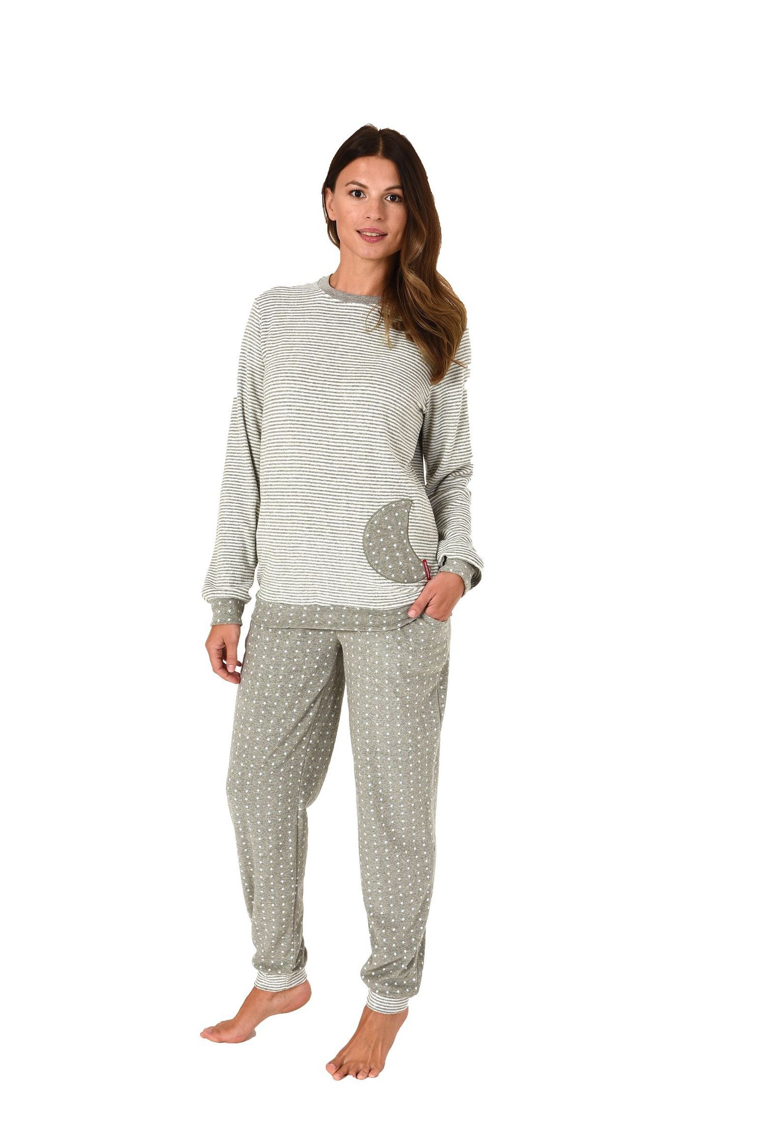 Damen Frottee Pyjama mit Bündchen Sterne Tupfendesign – auch in Übergrössen bis 60/62