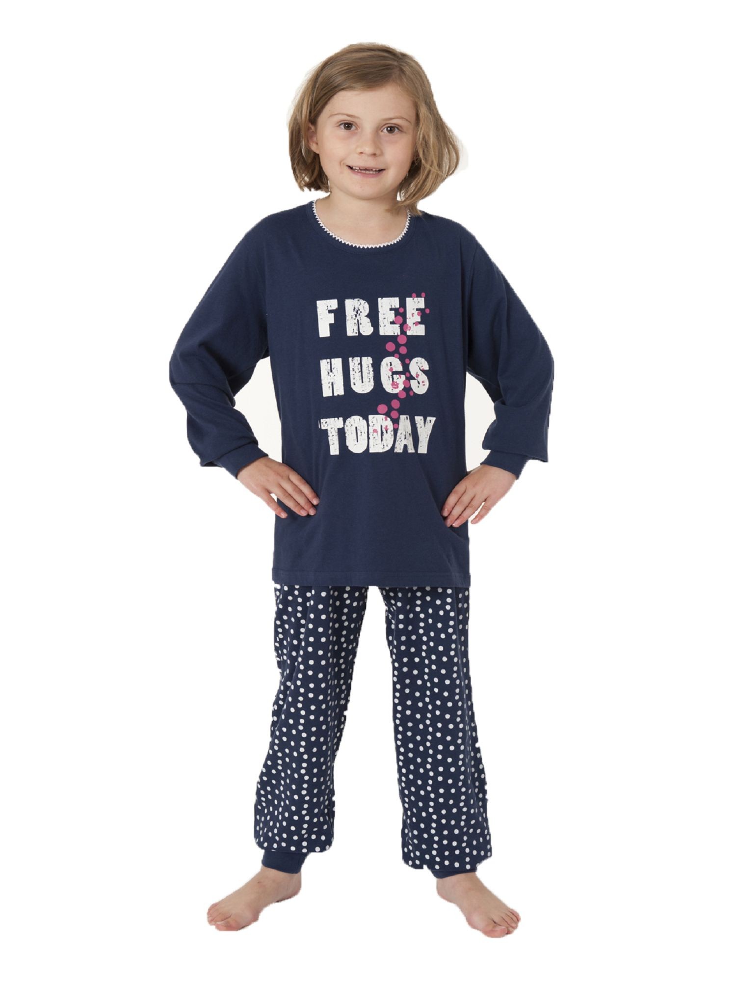 Mädchen Schlafanzug Pyjama langarm mit Bündchen in Tupfen Optik 58596