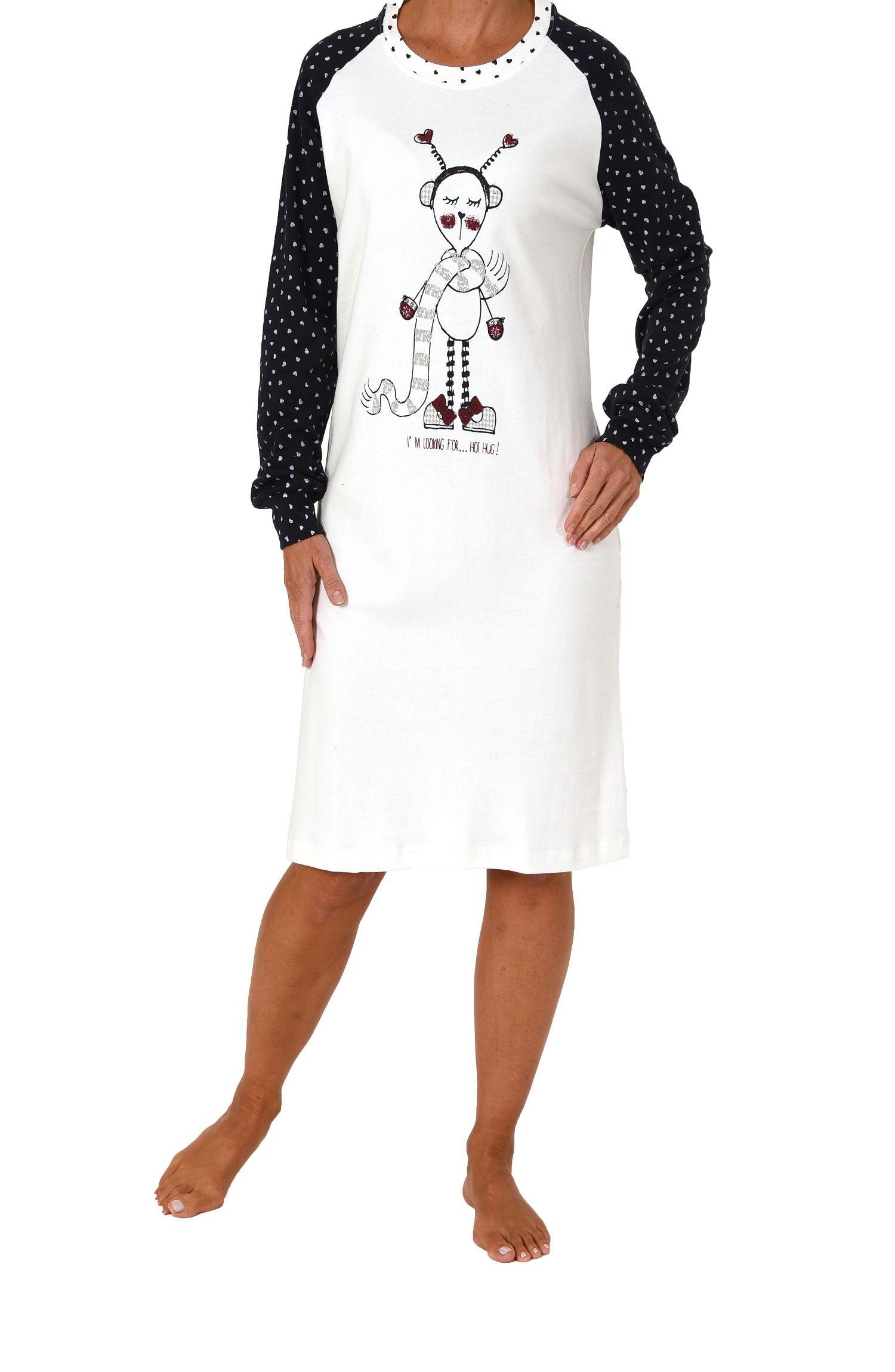 Damen Kurznachthemd mit Bündchen, Kuschel-Interlock 271 213 96001