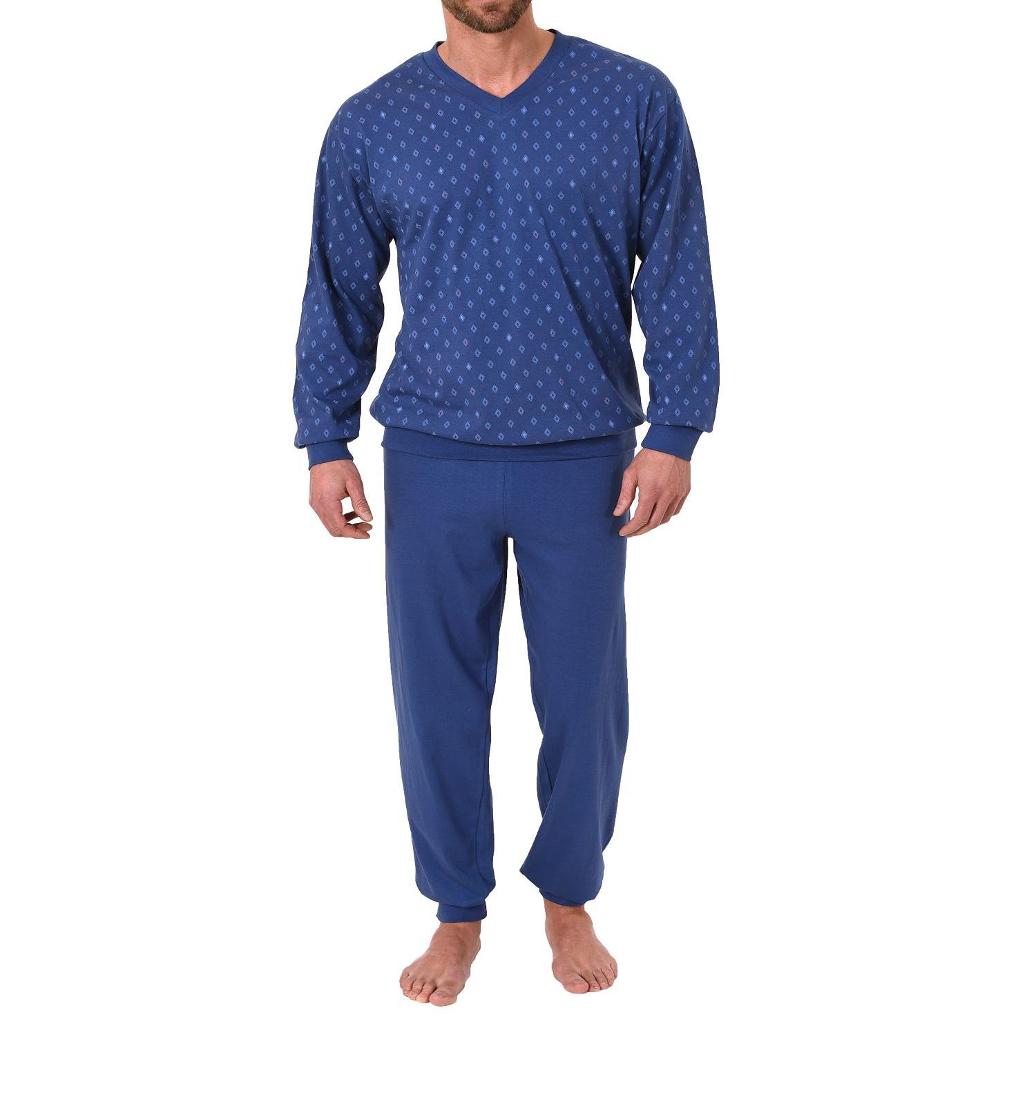 Herren Pyjama Schlafanzug langarm mit Bündchen – V-Hals – 181 101 90 001