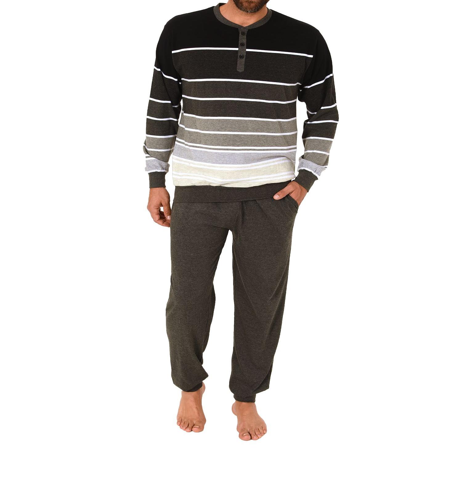 Lässiger Herren Pyjama langarm mit Bündchen in Streifenoptik – 181 10 190 002