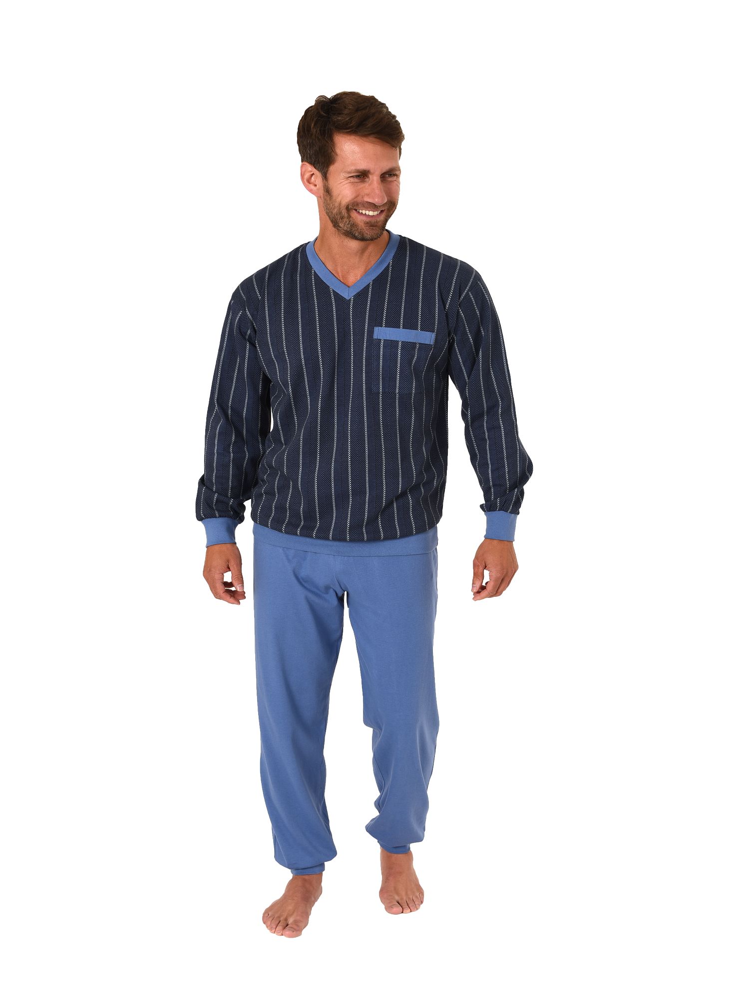 Herren Pyjama lang mit Bündchen – Streifenoptik – auch in Übergrössen 181 101 90 518