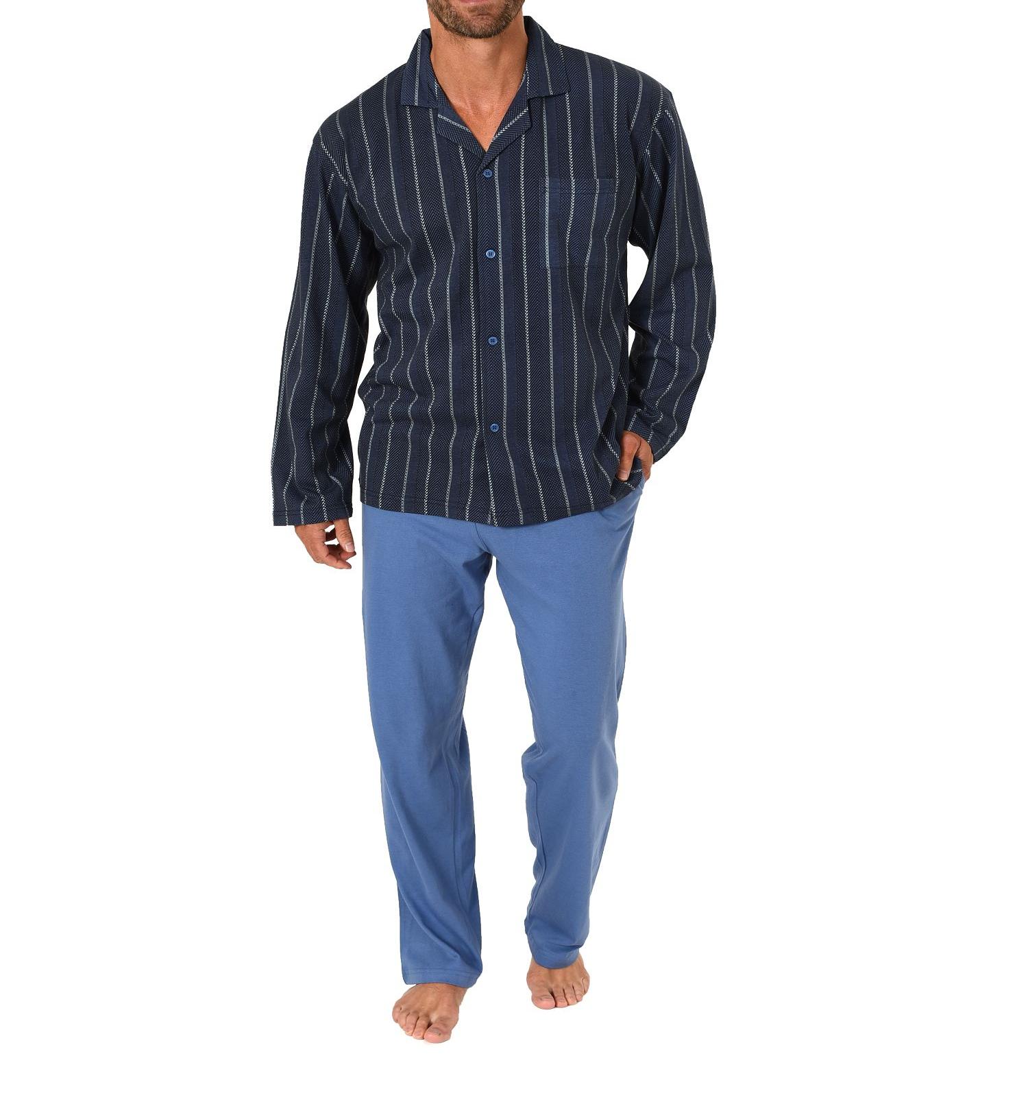 Herren Pyjama langarm zum durchknöpfen – auch in Übergrössen – Streifenoptik 101 90 519