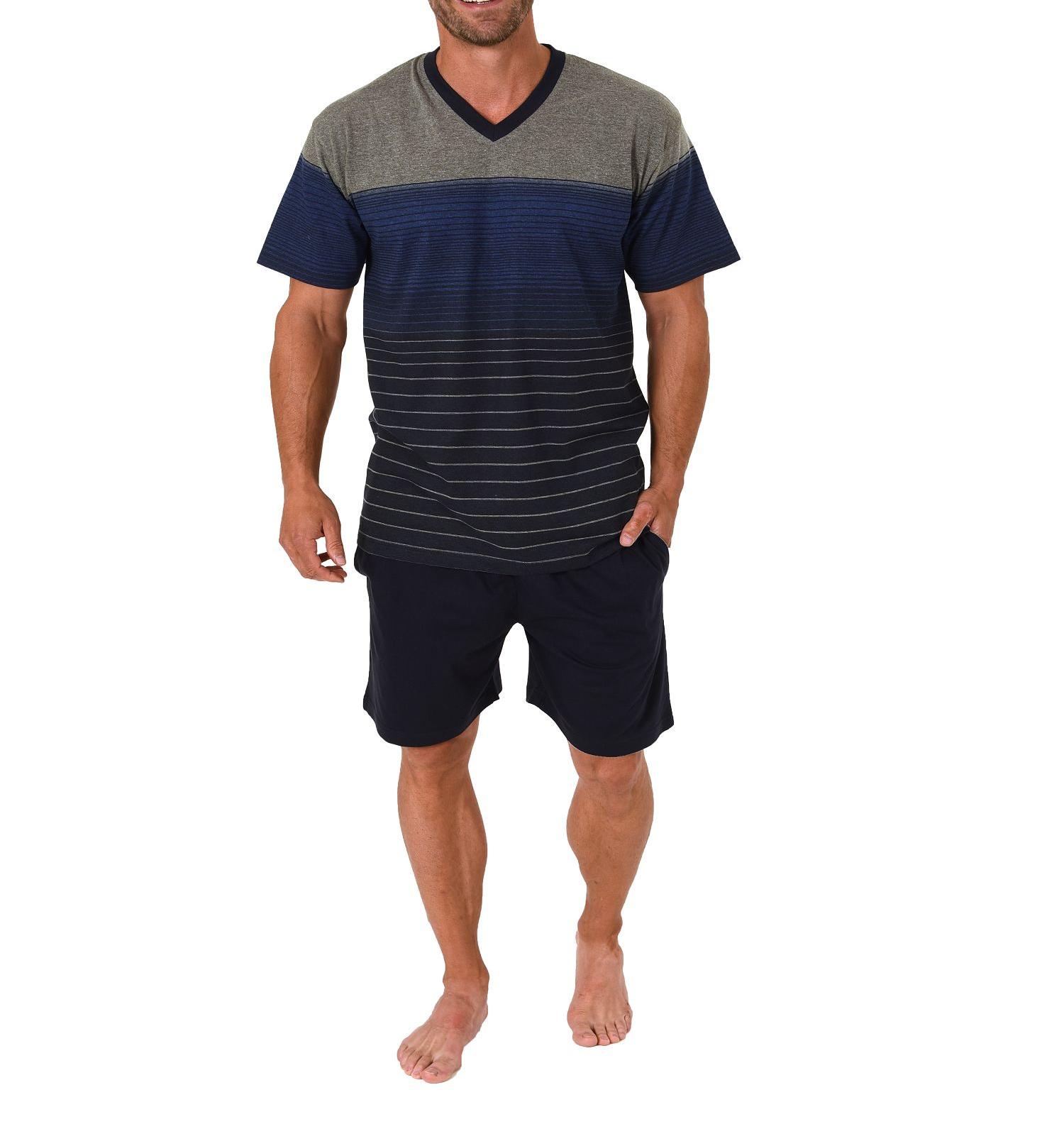 Eleganter Herren Shorty Pyjama Schlafanzug kurzarm in  Streifen Optik – 181 105 90 003