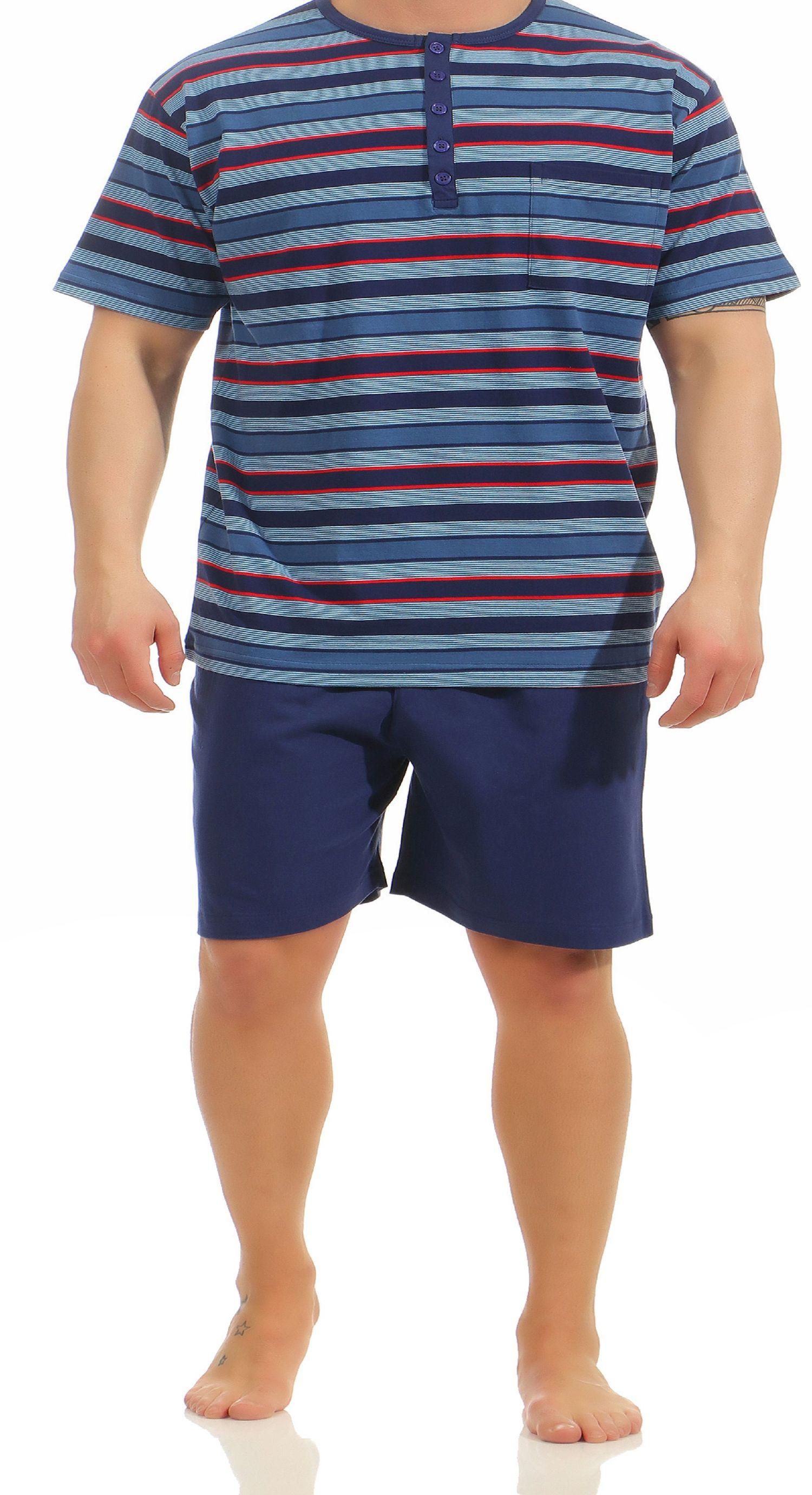 Herren Shorty Pyjama kurzarm mit Knopfleiste am Hals – Streifenoptik - 181 105 90 516