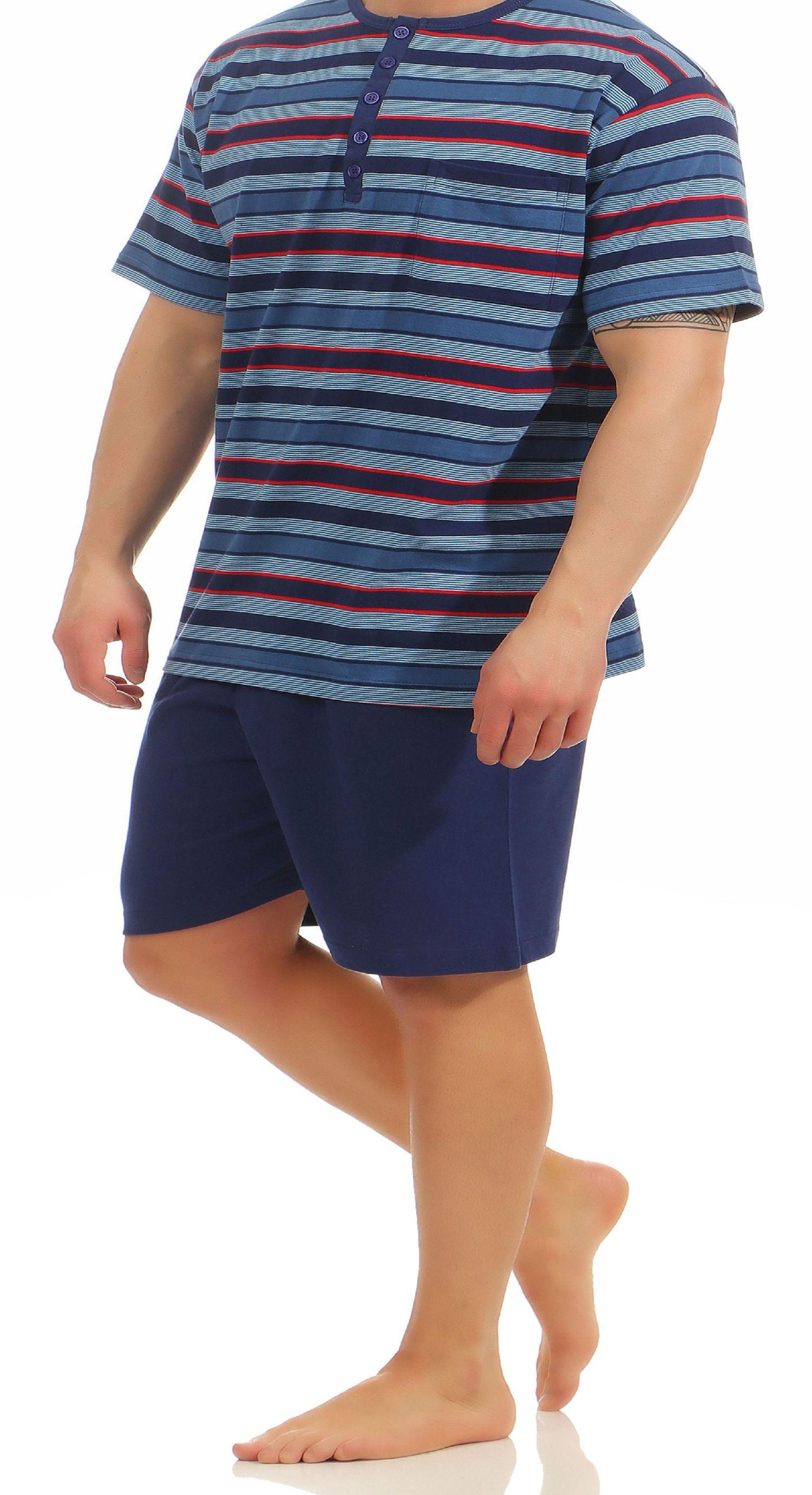 Herren Shorty Pyjama kurzarm mit Knopfleiste am Hals – Streifenoptik - 181 105 90 516