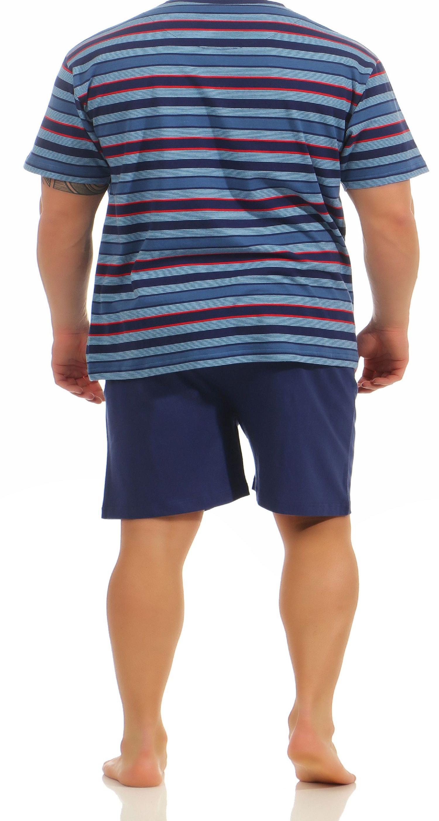 Herren Shorty Pyjama kurzarm mit Knopfleiste am Hals – Streifenoptik - 181 105 90 516