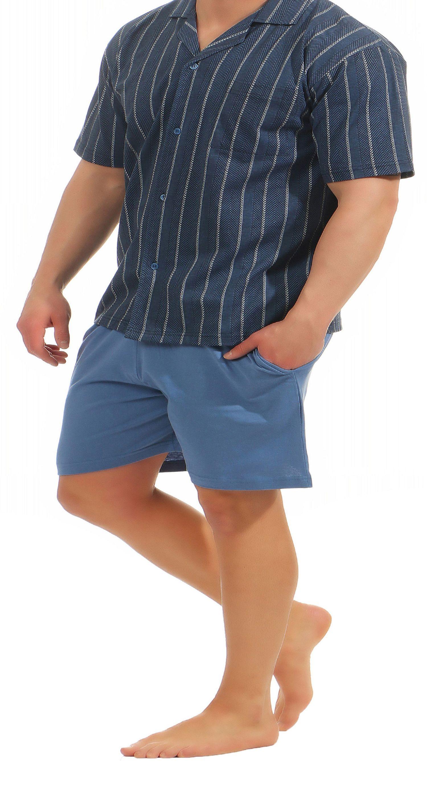 Herren Shorty Pyjama kurzarm zum durchknöpfen – auch in Übergrössen – 105 90 519
