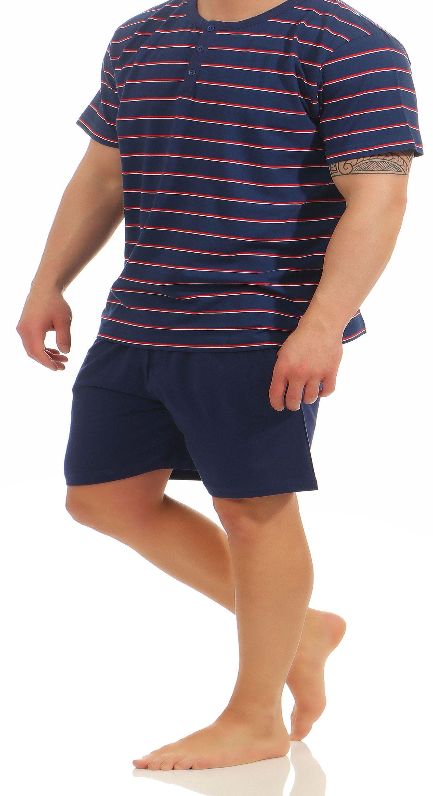 Lässiger Herren Shorty Pyjama kurzarm  mit Knopfleiste und Ringel-Optik 181 151 90 540