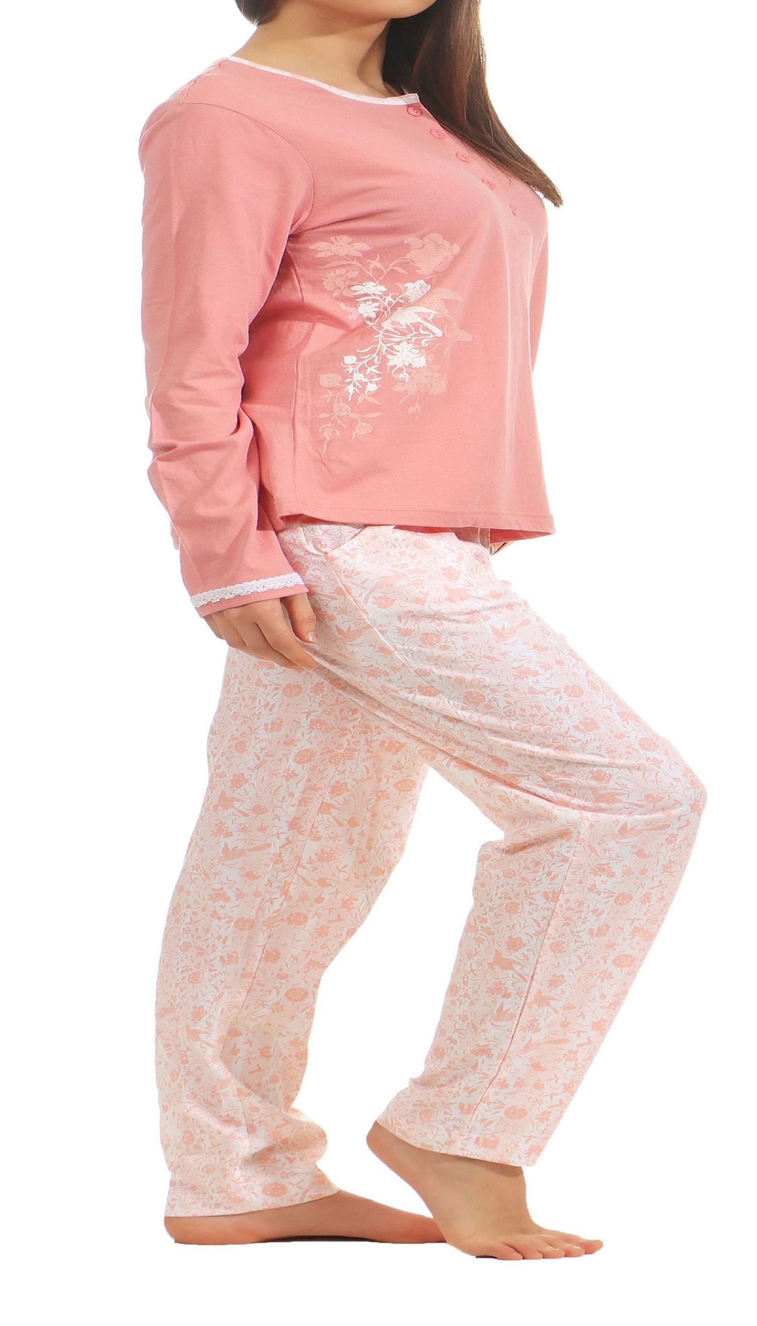Klassischer Damen Pyjama Schlafanzug mit Knopfleiste am Hals 181 201 90 206