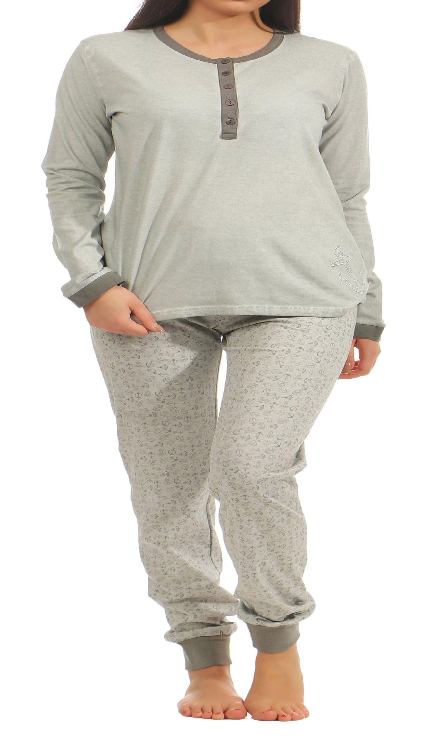 Damen Schlafanzug langarm mit Bündchen und Anker Motiv – gewaschene Optik 201 90 216 Damen Schlafanzug langarm mit Bündchen und Anker Motiv – gewaschene Optik 201 90 216