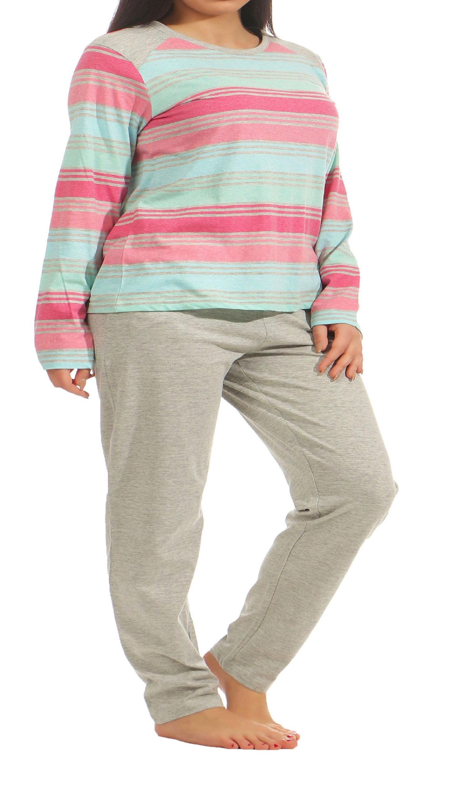 Normann Damen Pyjama Schlafanzug langarm in toller Streifenoptik 181 201 90 228