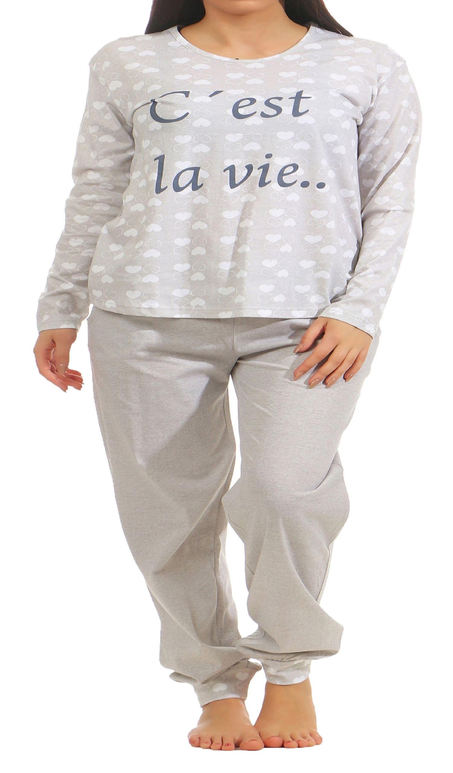 Lässiger Normann Damen Schlafanzug Pyjama langarm mit Herz Motiv  181 201 90 879