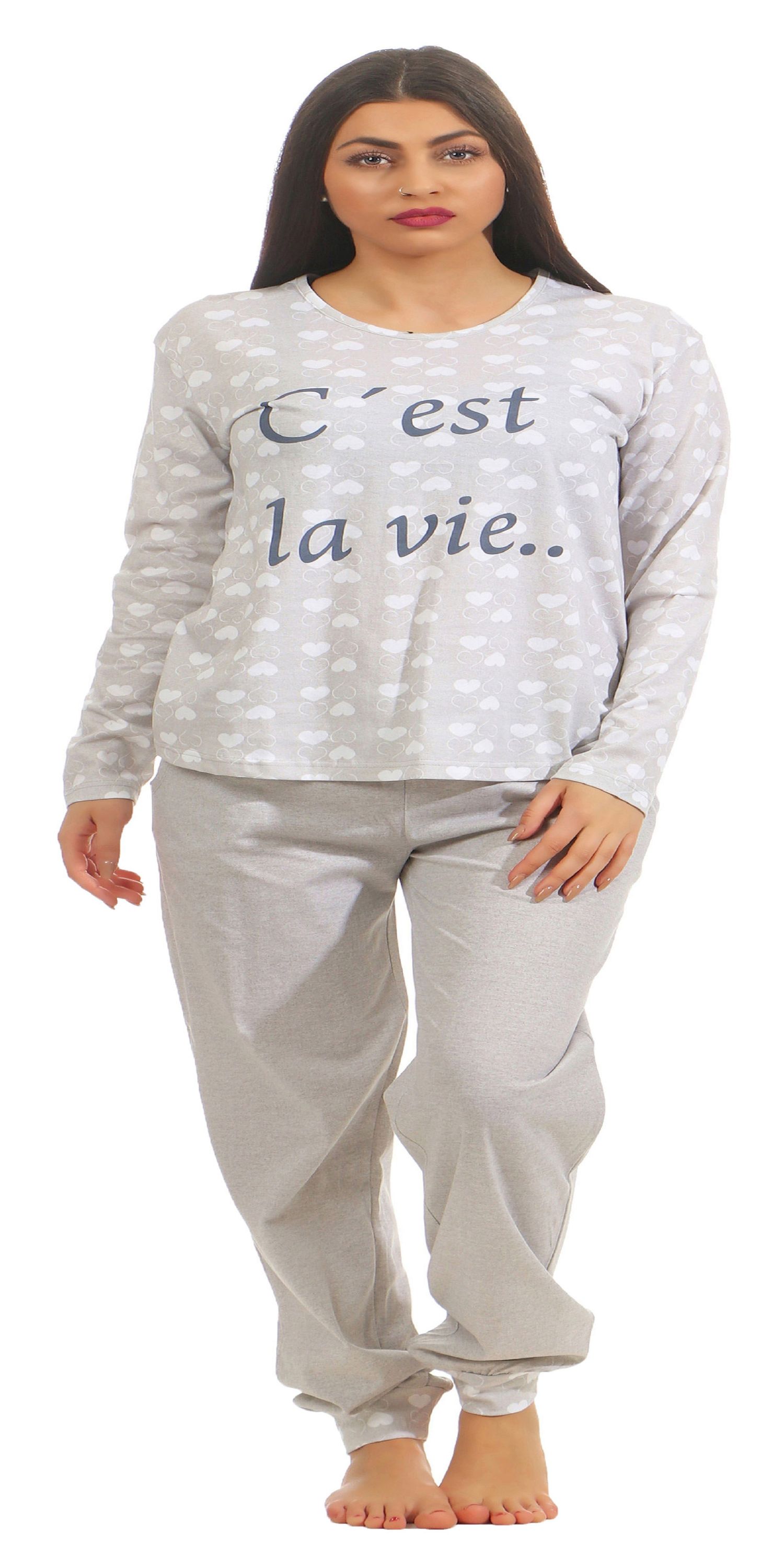 Lässiger Normann Damen Schlafanzug Pyjama langarm mit Herz Motiv  181 201 90 879