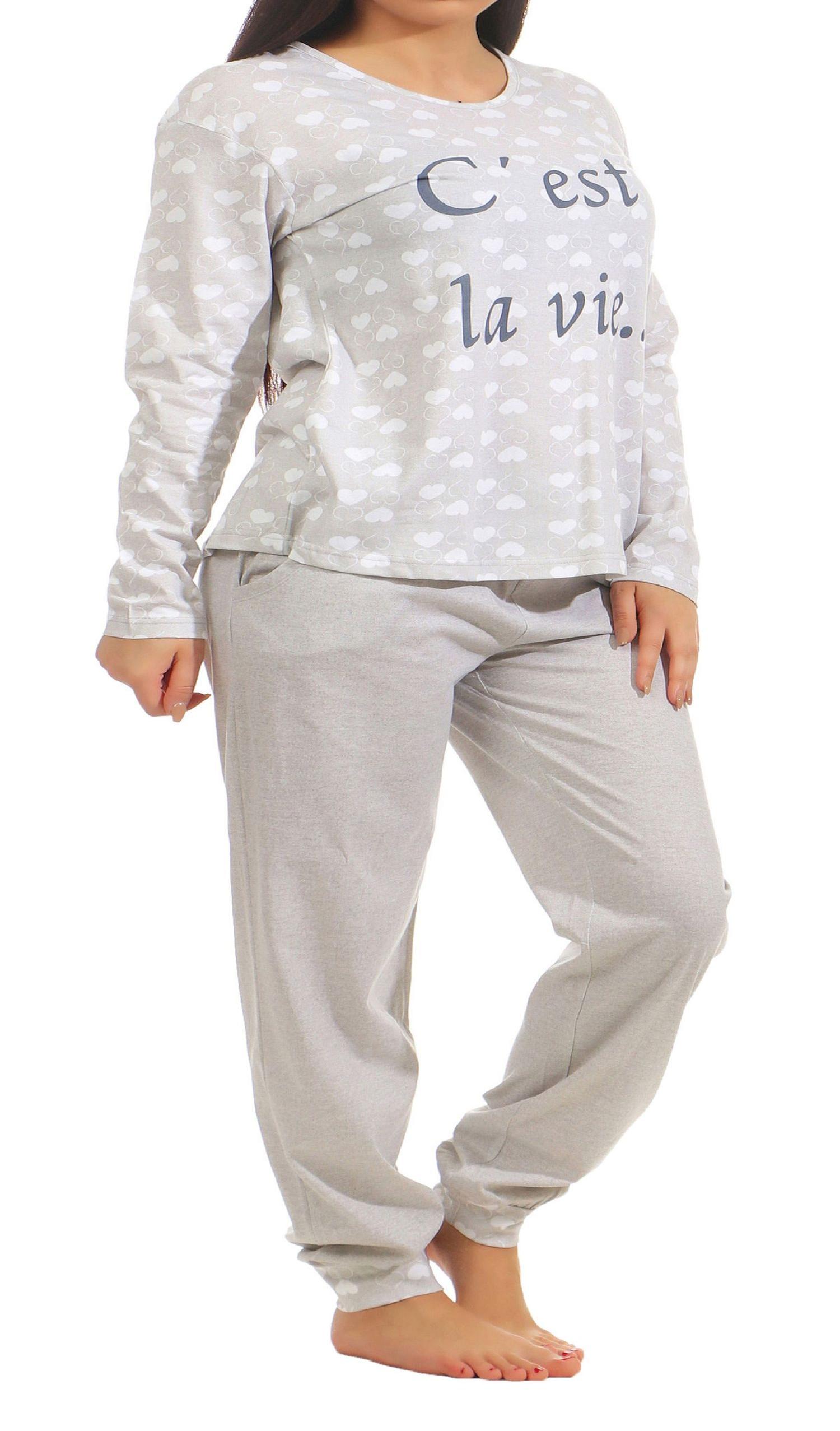 Lässiger Normann Damen Schlafanzug Pyjama langarm mit Herz Motiv  181 201 90 879