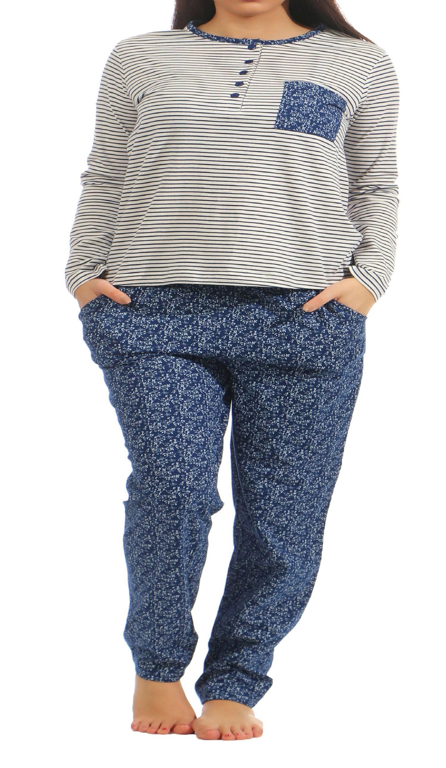 Normann Damen Schlafanzug Pyjama langarm, tolle Optik, perfekt zum chillen 201 90 881