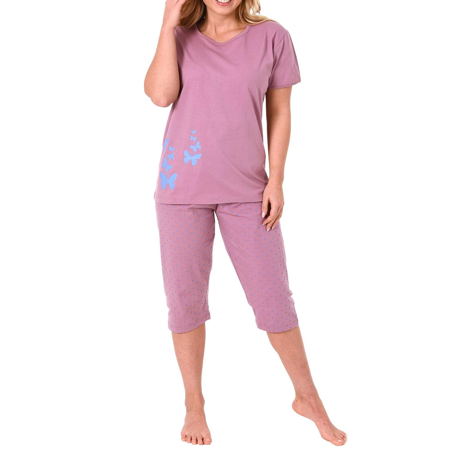 Damen Capri Schlafanzug kurzarm Hose Tupfen Oberteil Schmetterlinge 181 204 90 001