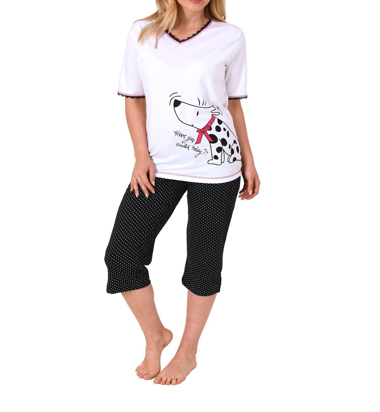 Damen Capri Pyjama kurzarm Hundemotiv, 3/4-Hose Tupfen – auch in Übergrössen 204 90 004
