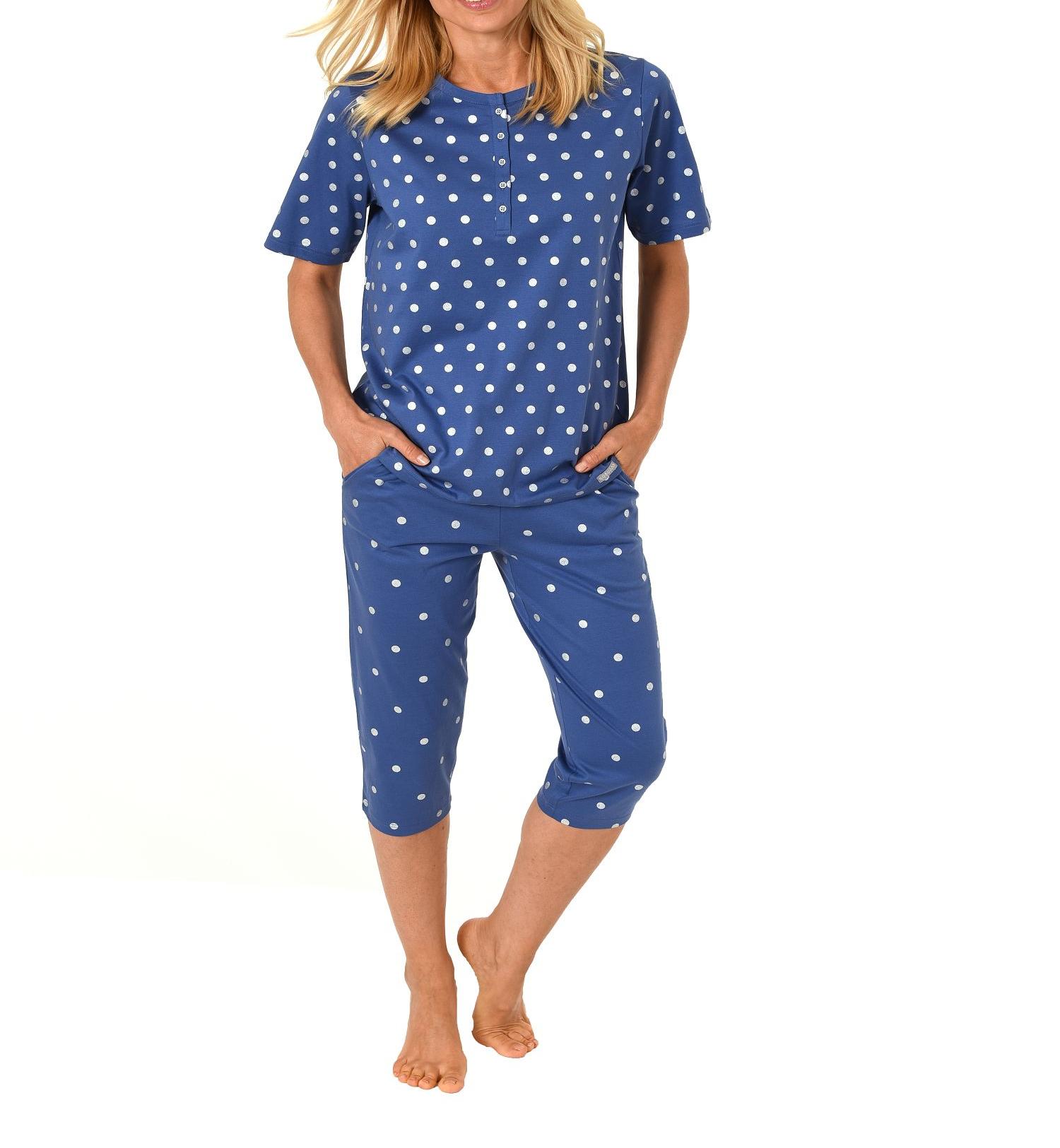 Damen Capri Pyjama 7/8-lange Hose und kurzarm Oberteil Tupfen Design 181 204 90 102
