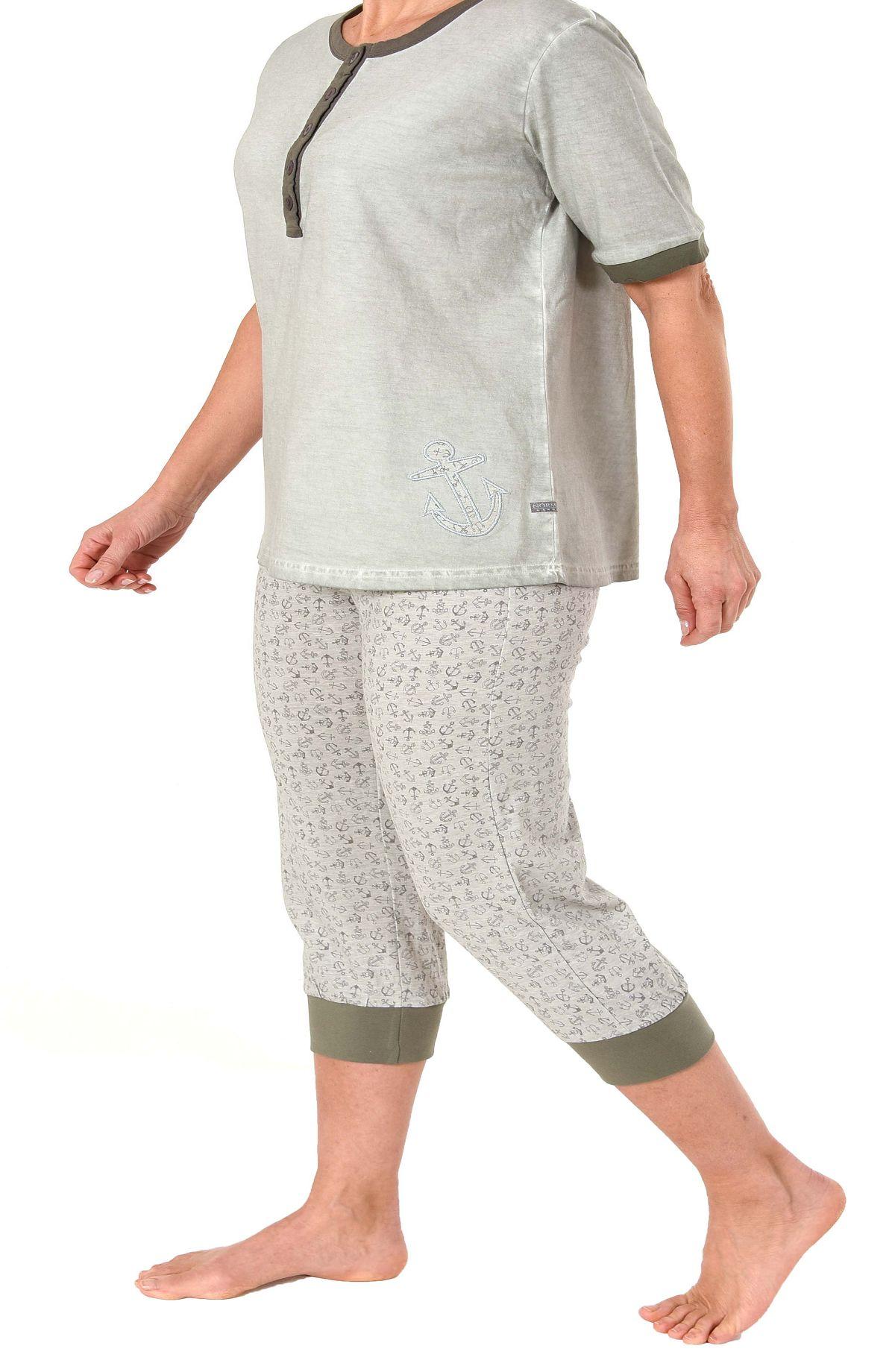 Normann Damen Capri Pyjama kurzarm mit Anker Motiv gewaschene Optik  204 90 216