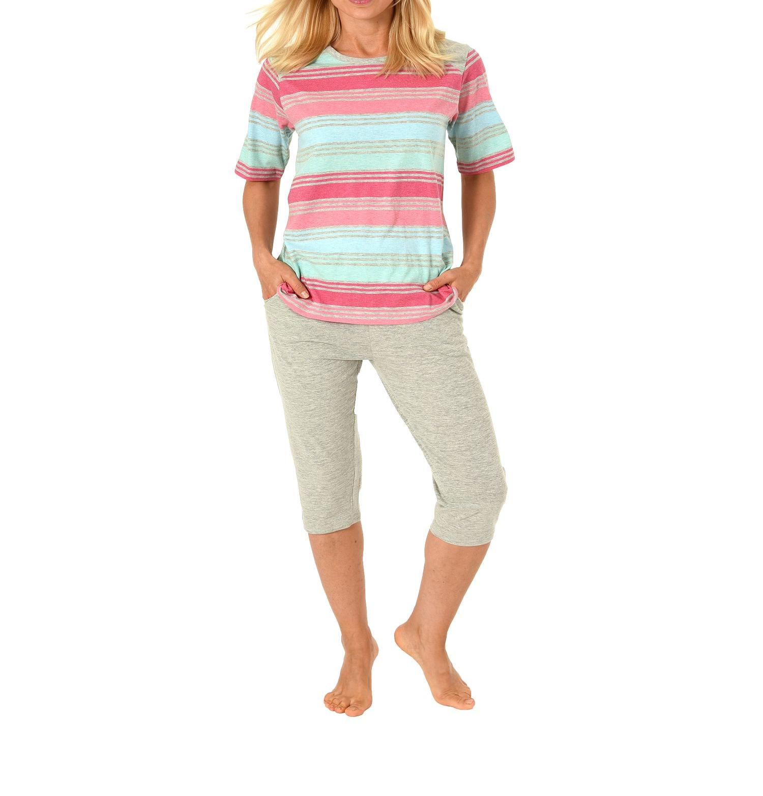 Damen Capri Pyjama kurzarm in Streifenoptik von NORMANN  181 204 90 228