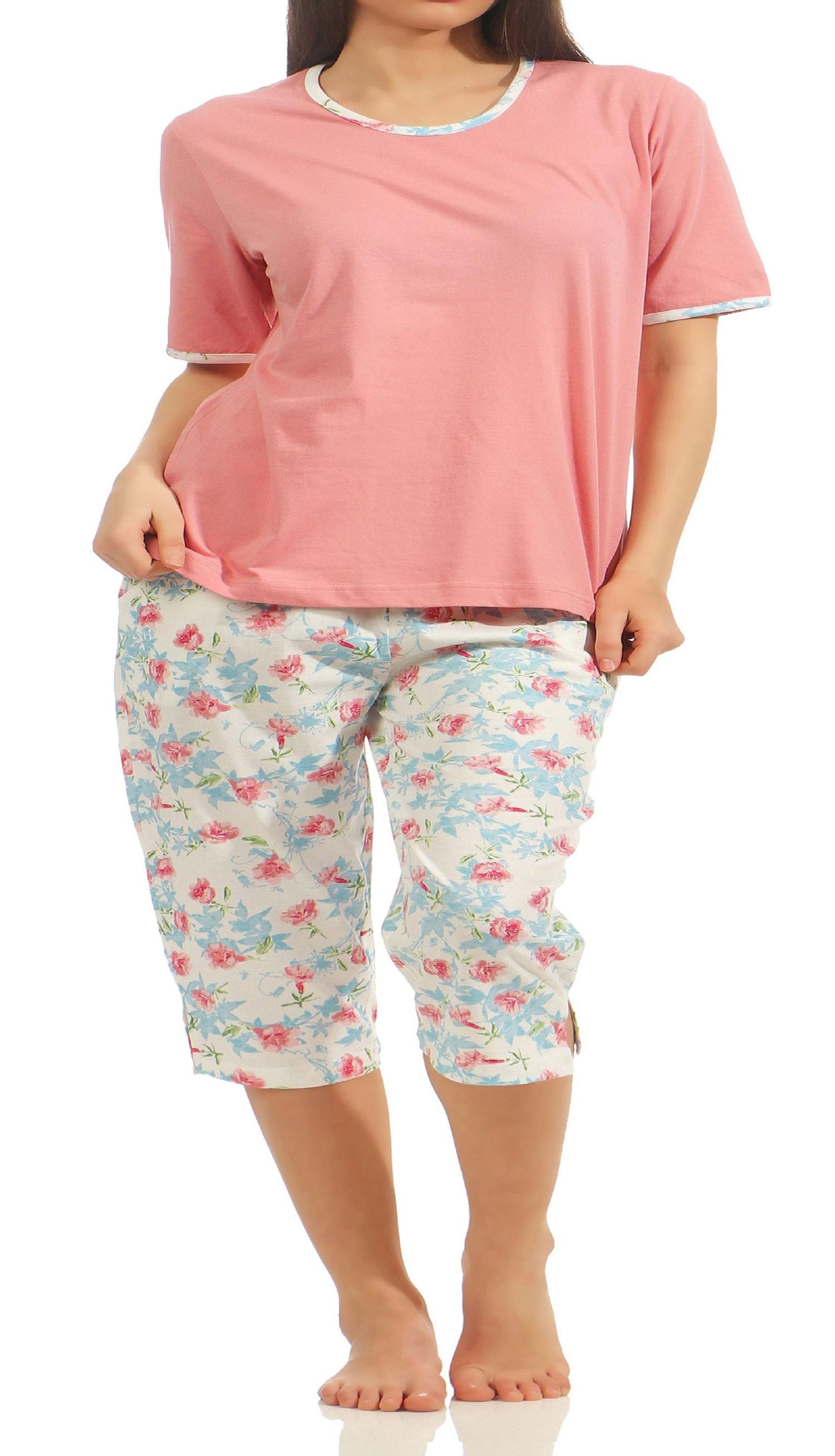 Klassischer Damen Capri Pyjama Schlafanzug kurzarm 181 204 90 302
