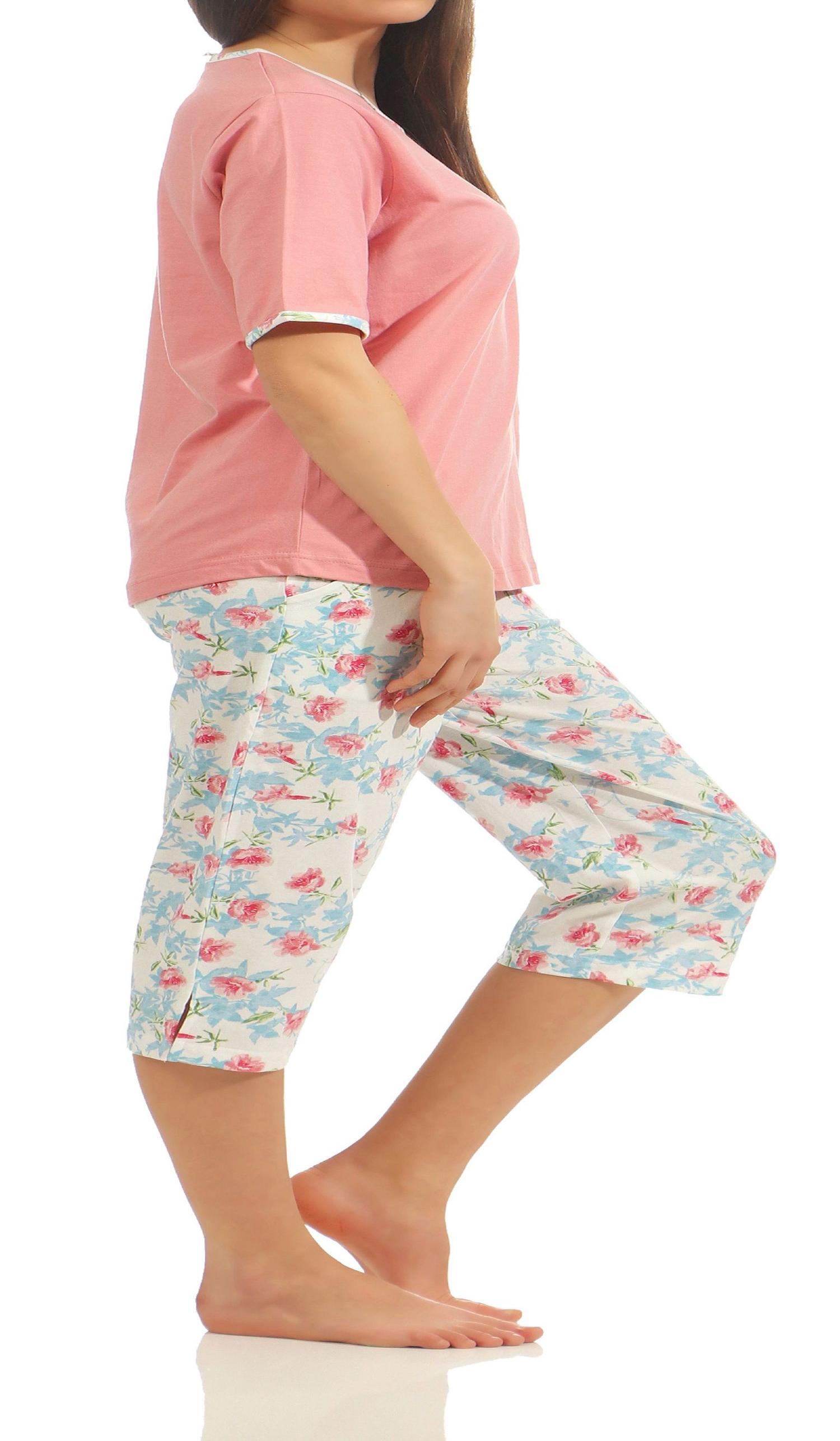 Klassischer Damen Capri Pyjama Schlafanzug kurzarm 181 204 90 302