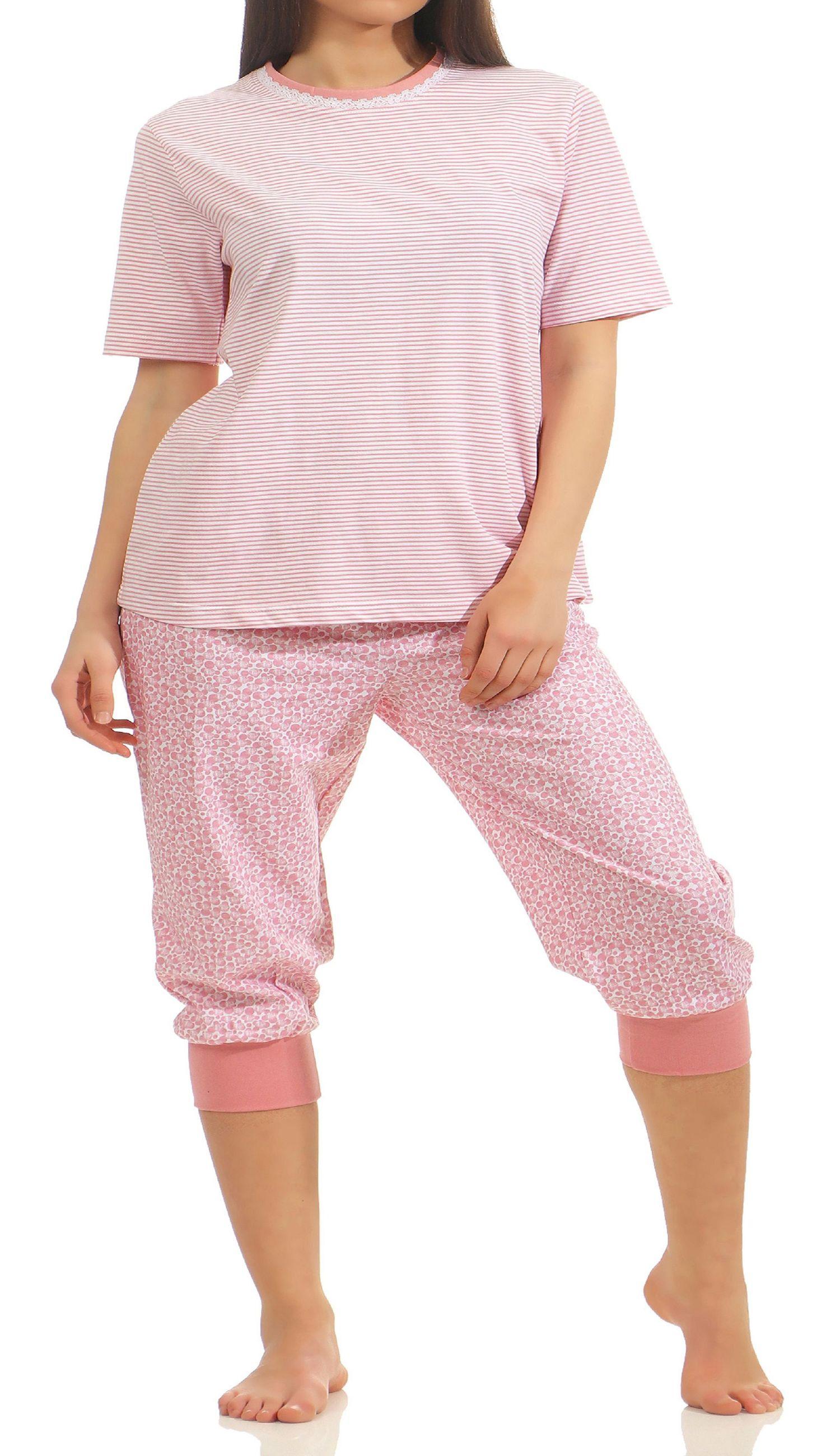 Normann Damen Capri Schlafanzug Pyjama kurzarm  auch in Übergrössen 204 90 838