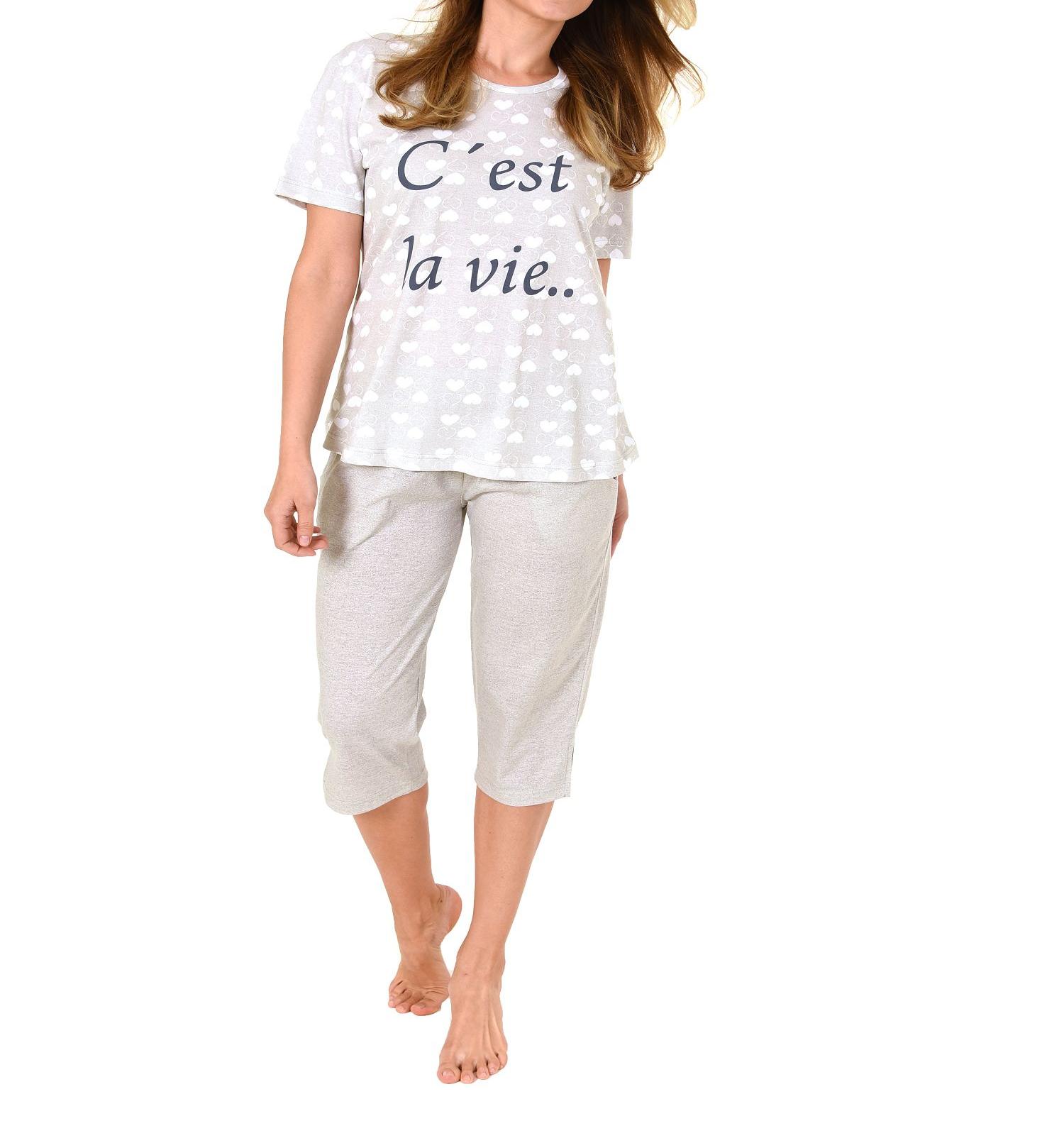 Lässiger Damen Capri Schlafanzug Pyjama kurzarm mit Herz Motiv 181 204 90 879